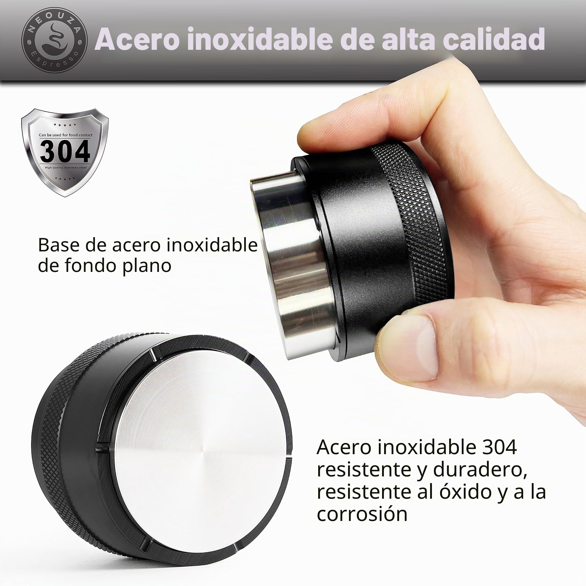 NEOUZA Herramienta niveladora barista de 58 mm con resorte de acero inoxidable con base plana para cafetera de café