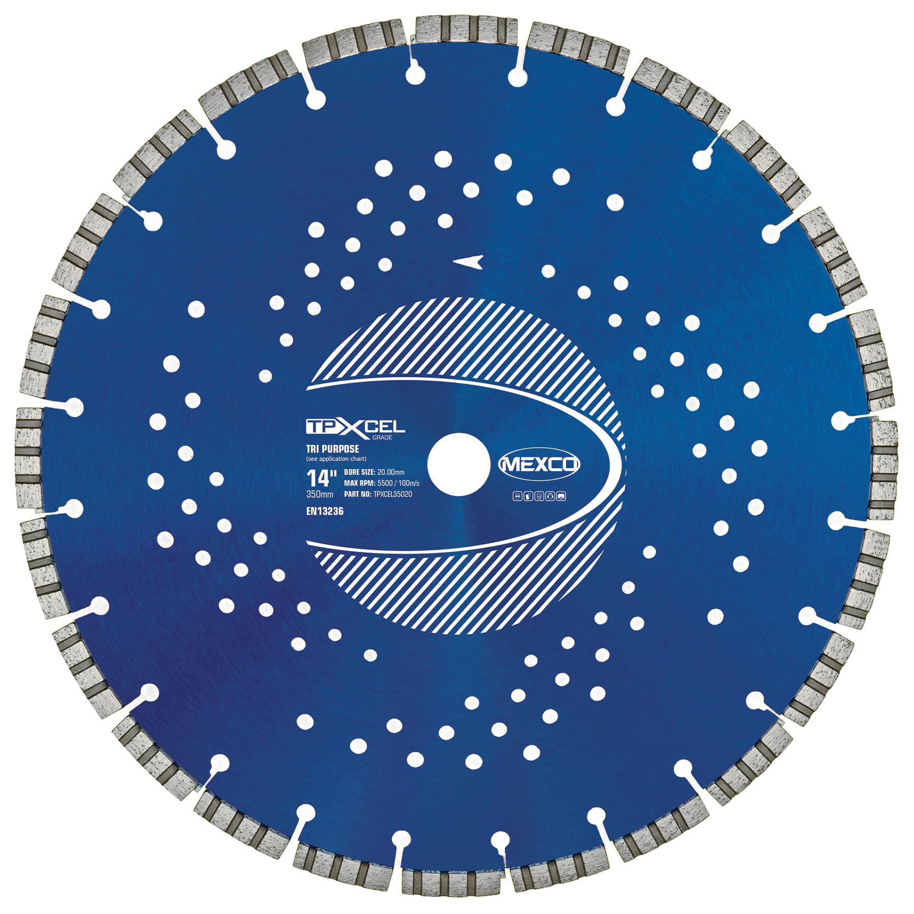 Mexco Tri-Purpose Diamond Blade 350mm XCEL Grade – Superior, High-Performance Multi-Material Cutting Disc for Concrete, Asphalt, Slate, Brick - 300mm, 10mm Segment Height, 20mm Bore