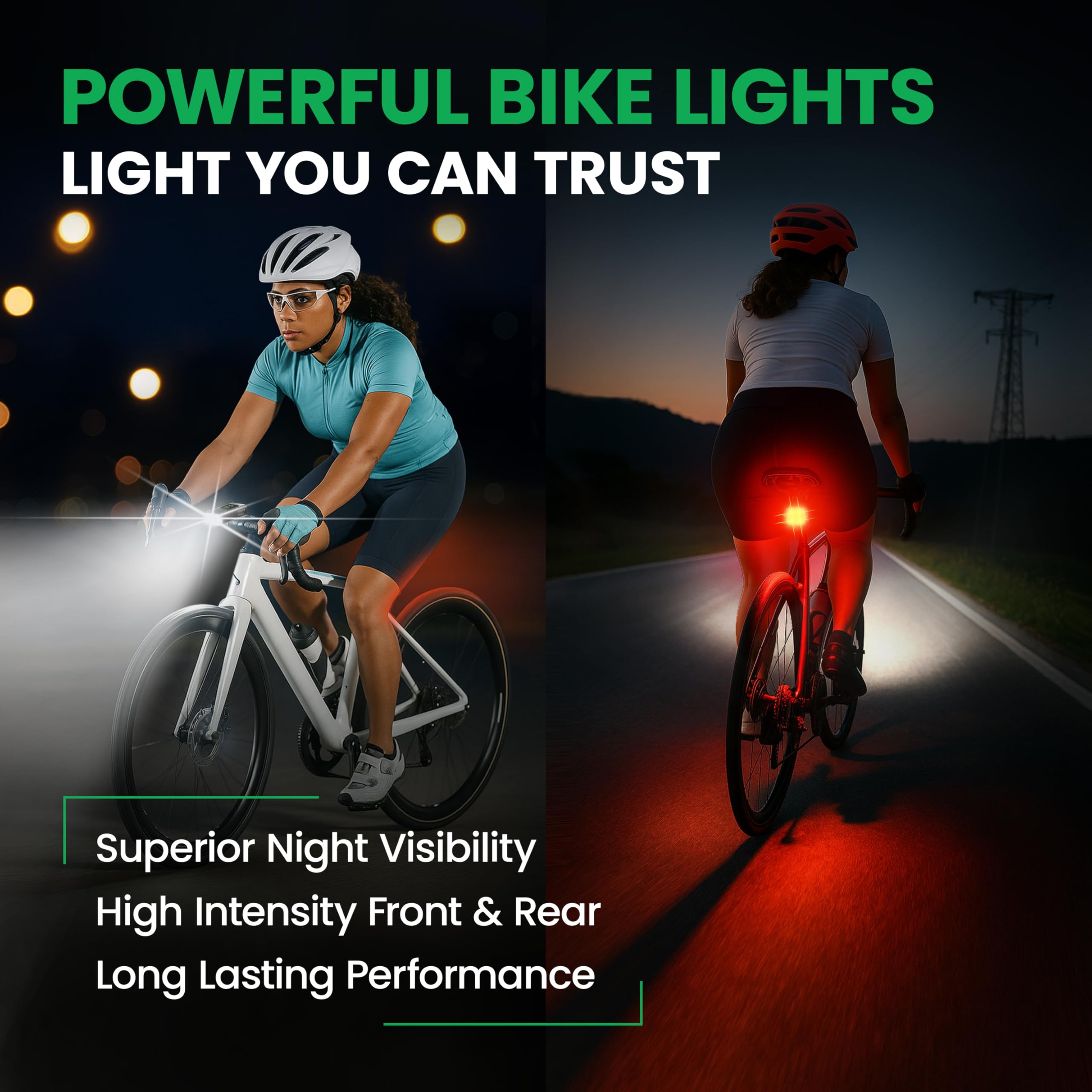 Set di luci per bici per guida notturna, LED ultra luminose ricaricabili USB-C, faro e fanale posteriore, luce di sicurezza anteriore e posteriore impermeabile, 12+6 modalità per ciclismo su