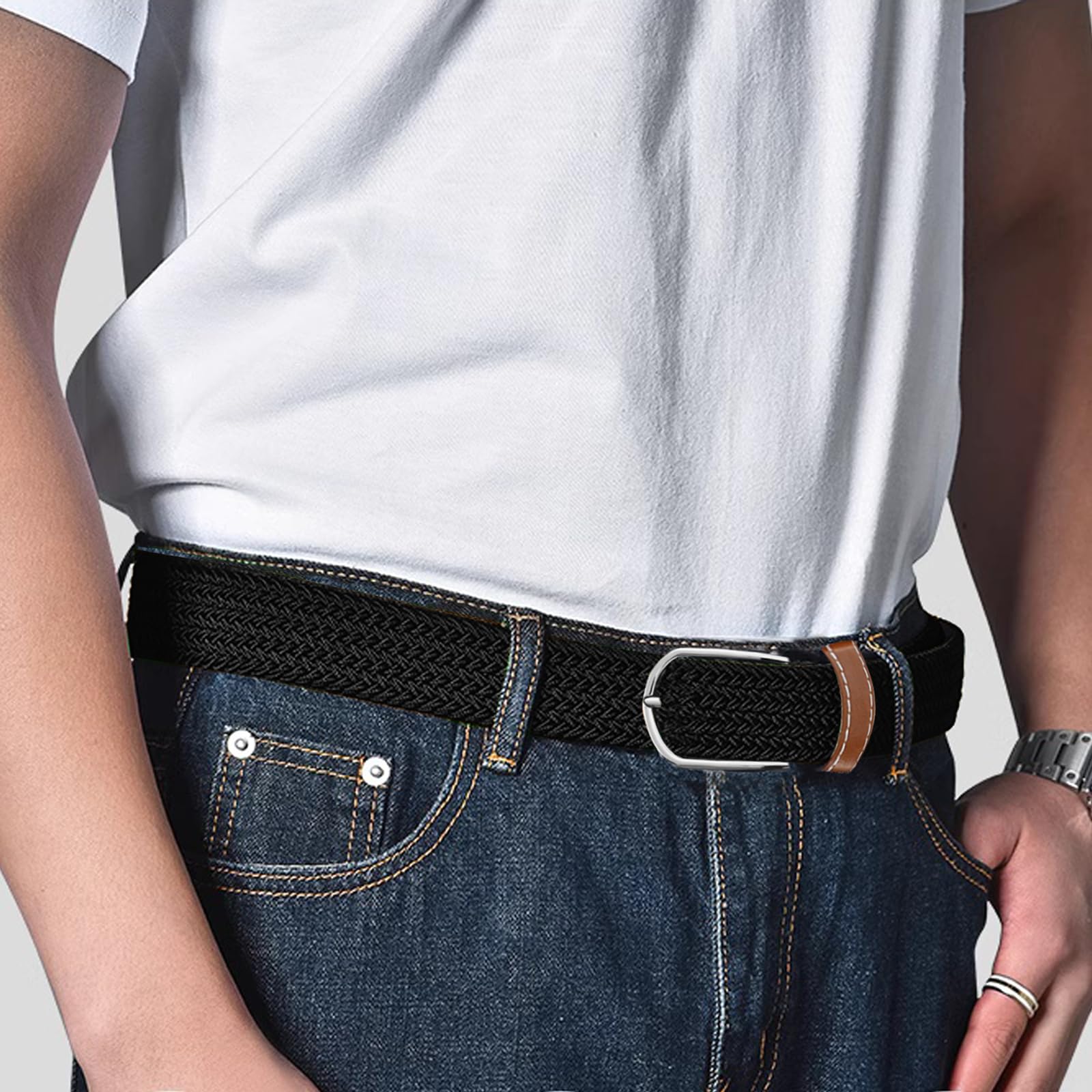 Multicolored Woven Stretch Belt for Men and Women, Braided Elastic Golf Belts Jeans Casual Pants Sport Belt