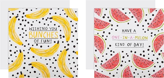 Hallmark Kids Birthday Cards - Pack of 10 in 2 Bold Fruit Themed Designs, Yellow, Orange & White,25566727