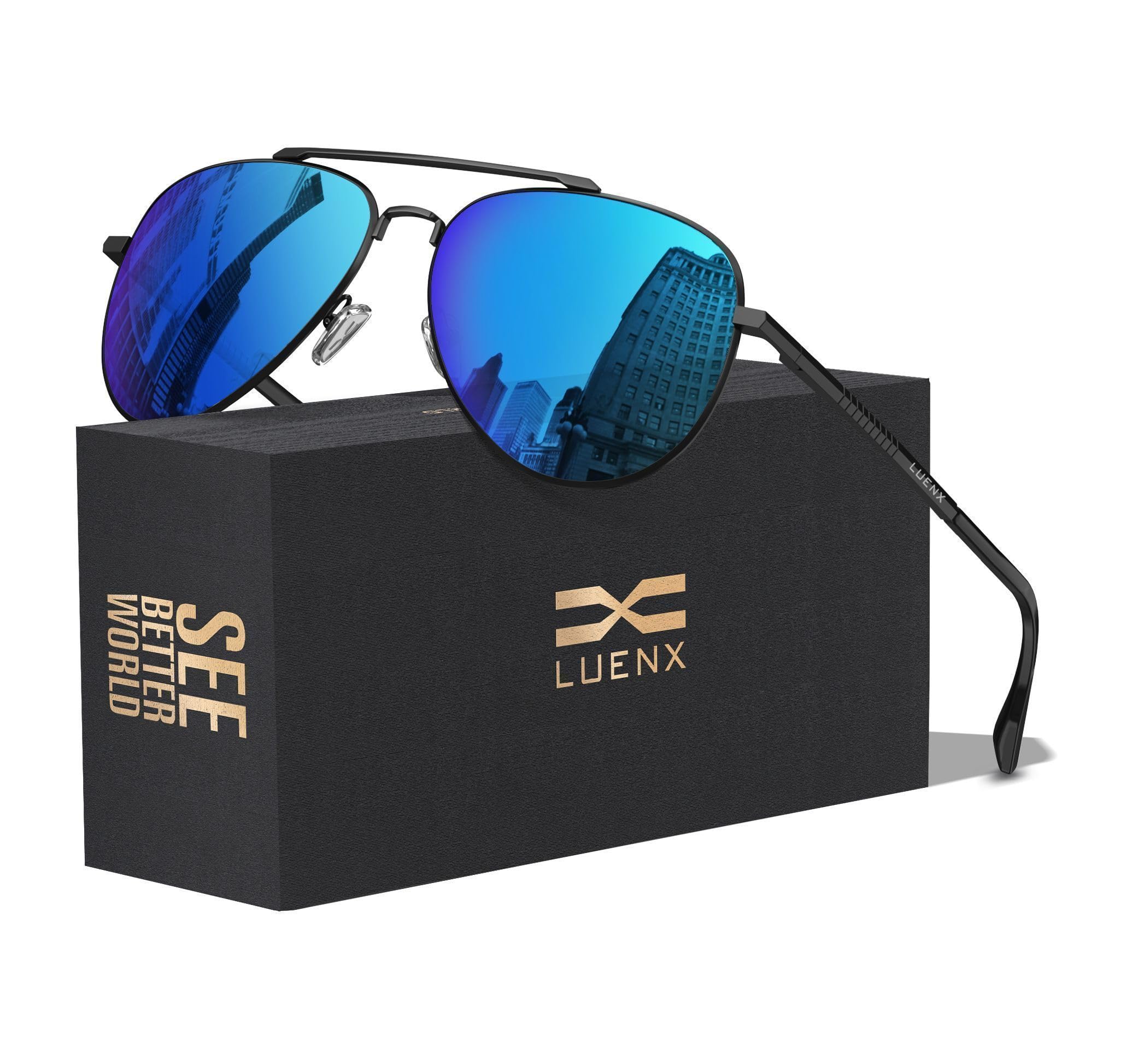 LUENX Aviator Sunglasses for Men Polarized - UV 400 Protection with case 60MM Classic Style