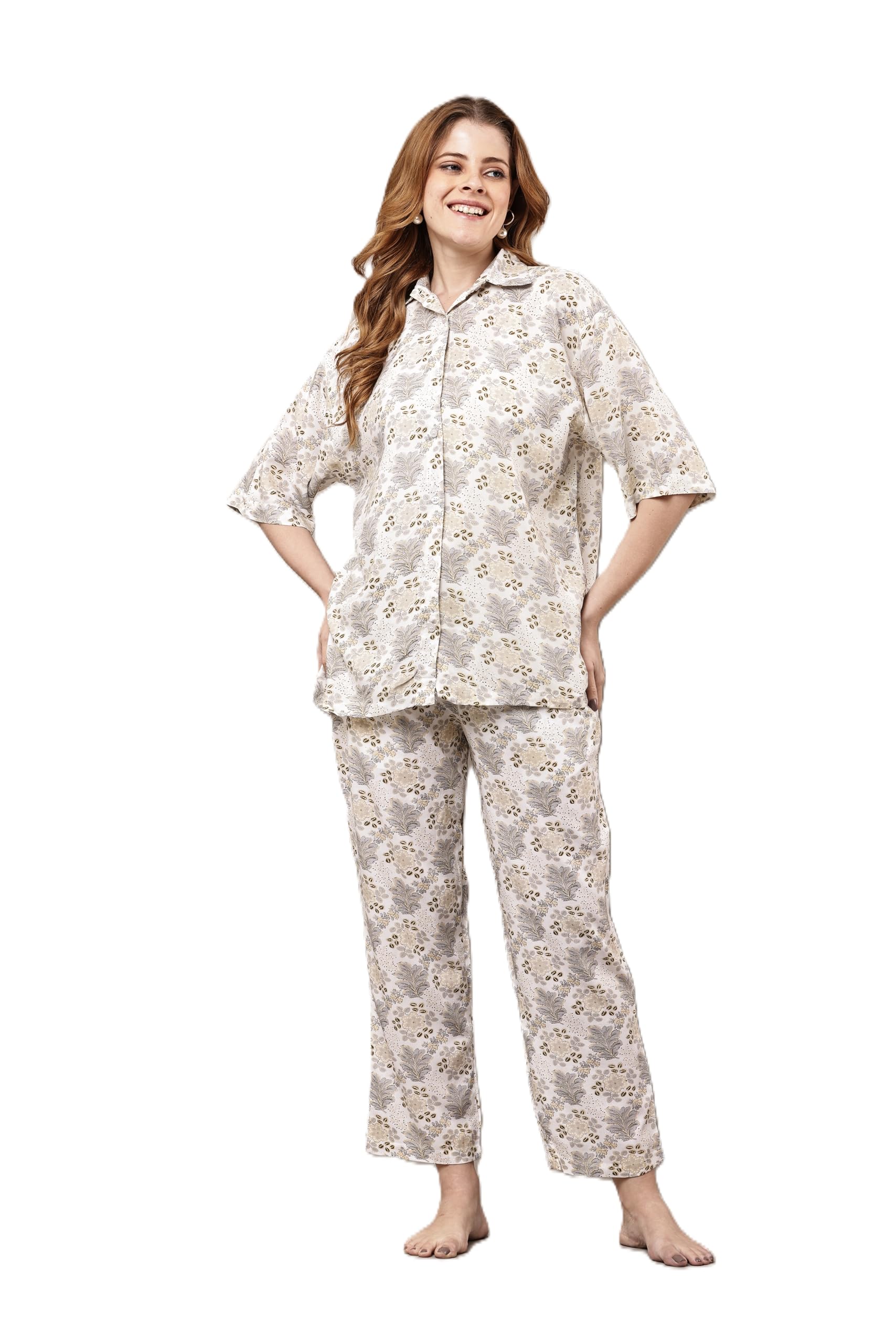 Women’s Rayon Co-Ord Set | Printed Shirt Collar Top & Pant Set | Comfortable Nightwear, Sleepwear & Lounge Wear for Women-picture-47