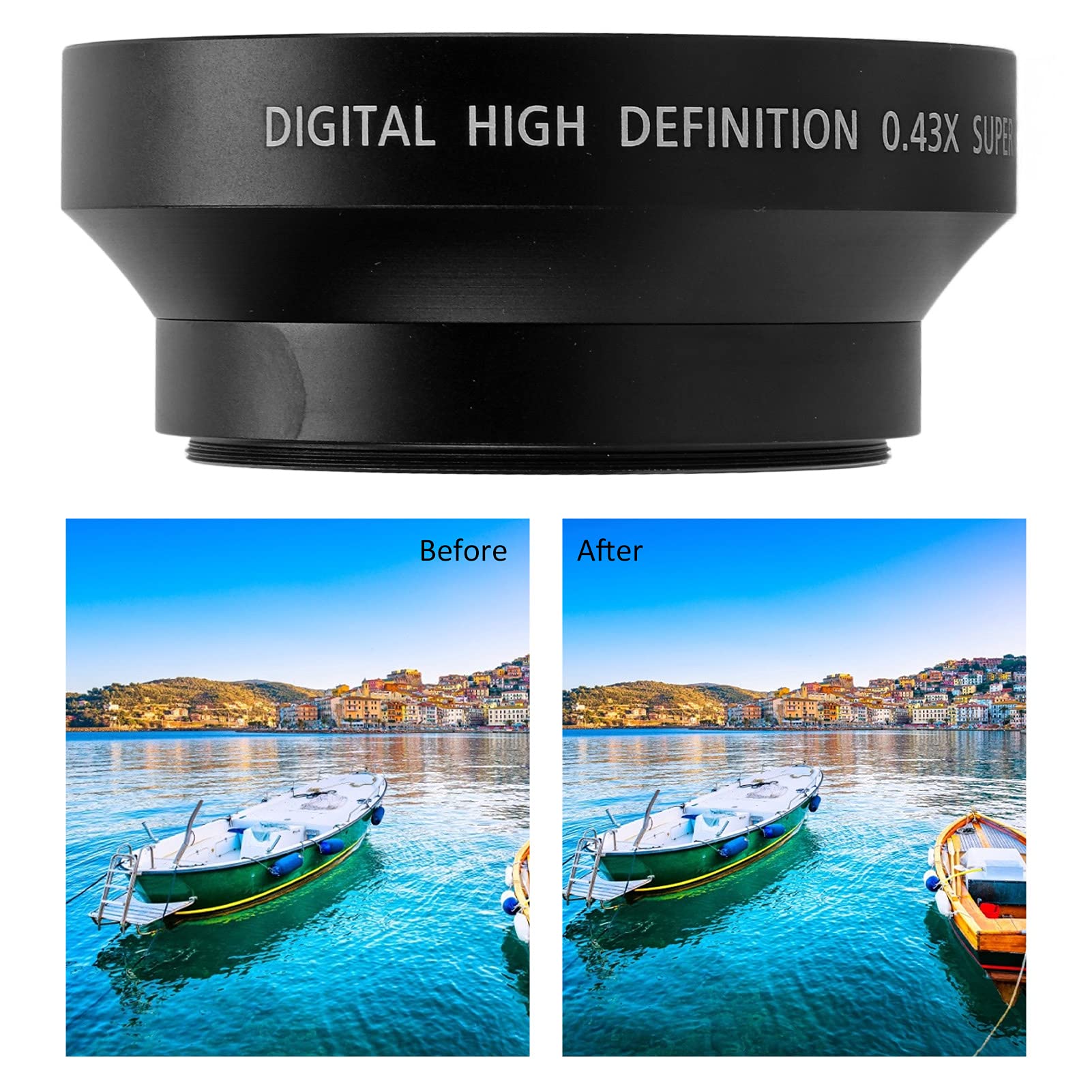 Goshyda Obiettivo Grandangolare, Obiettivo di Conversione Macro Grandangolare Universale in Metallo 0,43x, per Obiettivo della Fotocamera con Diametro del Filtro da 62 Mm