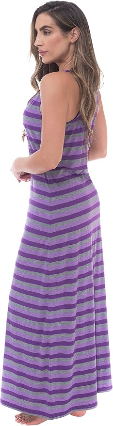 Just Love Racerback Tank Maxi Dress - Jersey Knit, Striped, Casual Summer Dress (Heather Grey Black Stripe)
