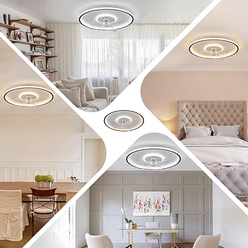 Miniatura 8 de Ventilador de techo de montaje empotrado de 20 pulgadas con luces y control remoto, 6 velocidades de viento, LED regulable para dormitorio,