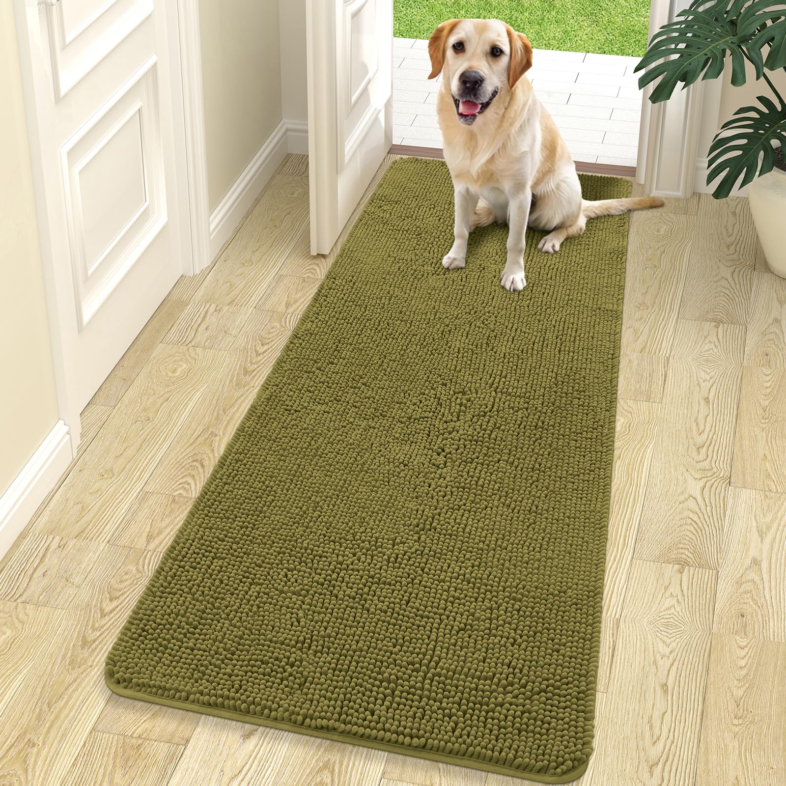 OLANLY Dog Door Mat for Muddy Paws 70x24, Super Absorbent Chenille Mud Mat