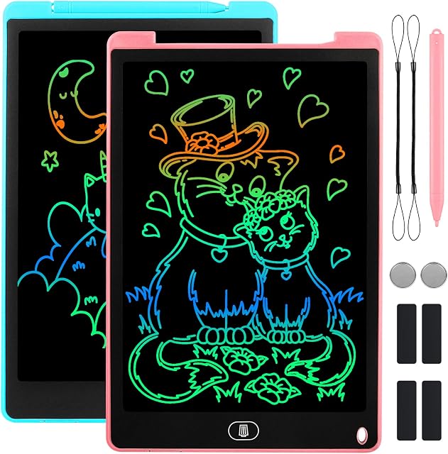 Eucomir 2 pack Colorful LCD Writing Tablet 12 Inch,Erasable and Reusable LCD Writing Tablet,Drawing Board Learning Educational Toy Boys Girls Gifts,Blue + Pink