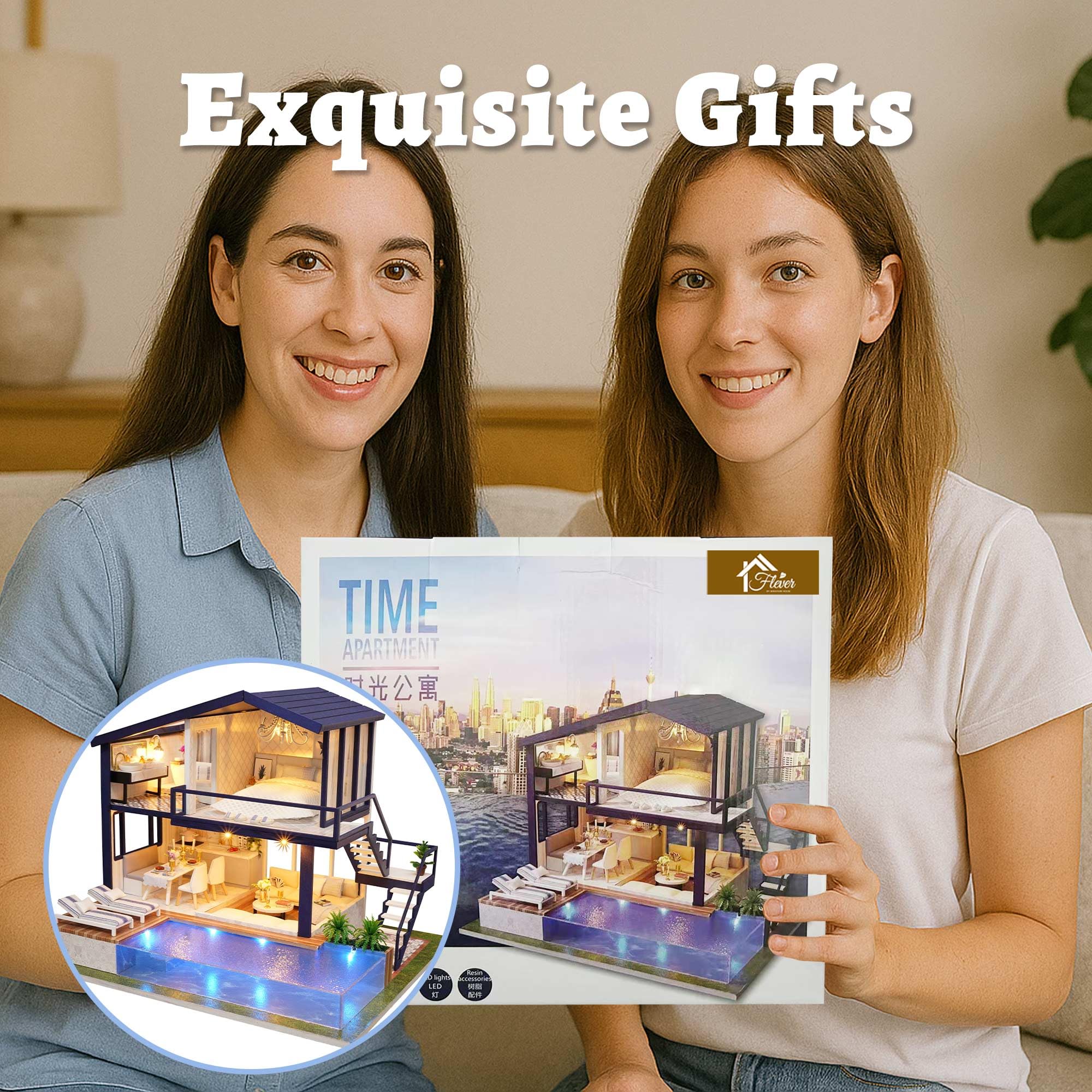 Kit de casa de muñecas en miniatura, manual creativo con muebles para regalo romántico de obras de arte (apartamento Perfect Time) 8