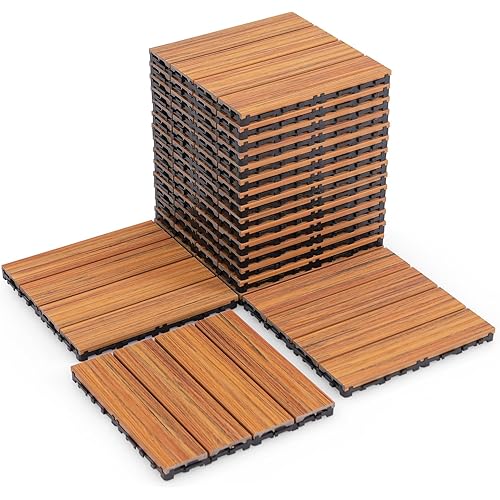 Giantex 18 Pack Interlocking Deck Tiles - 18 sq.ft Weatherproof Composite Outdoor Flooring Covering, 12" x 12" Patio Decking Boards for Balcony, Poolside, Backyard, Garden, Pathway (Rustic Brown)