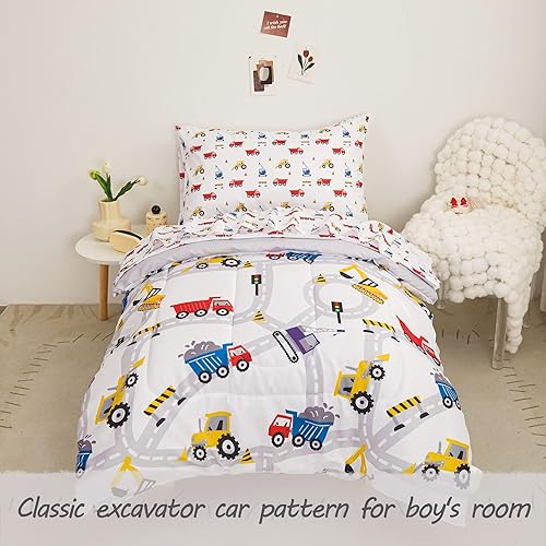 Miniatura 2 de Viviland Juego de ropa de cama para niños pequeños, juegos de edredón de camión con sábanas de cama, 4 piezas, cama infantil en una bolsa