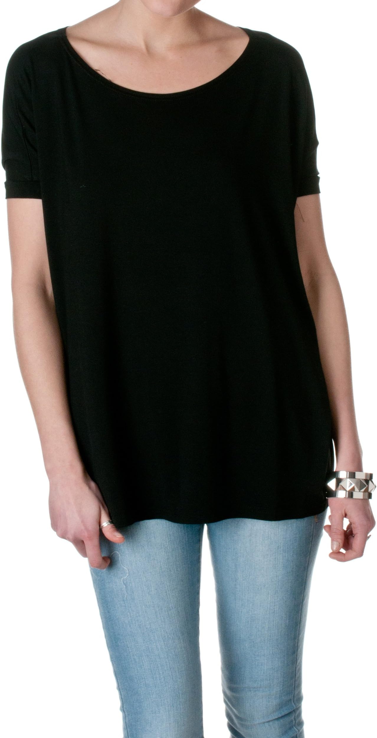 Women's Short Sleeve Loose Fit Bamboo Top, Black, Large