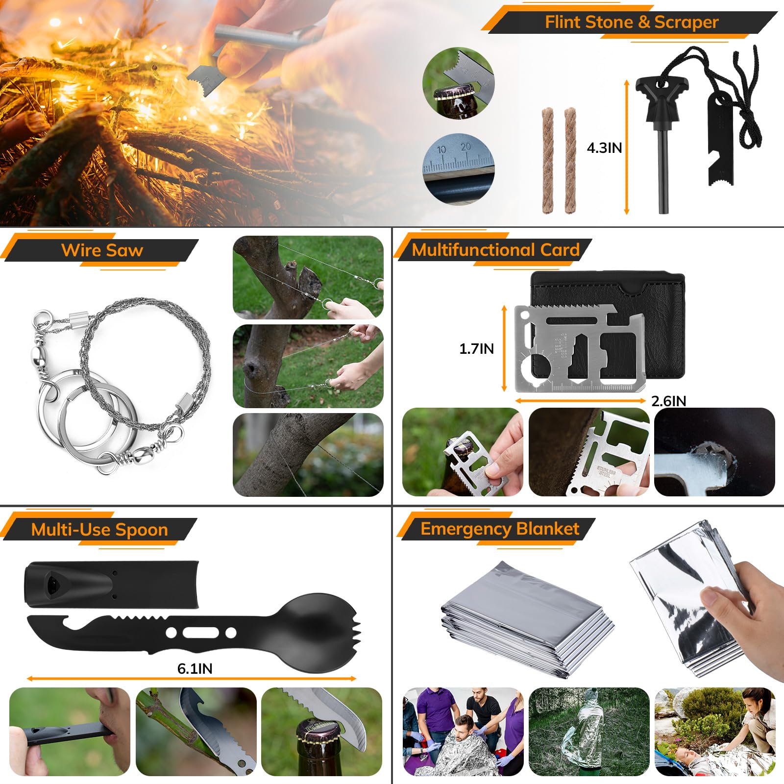 Kit de supervivencia, 250 herramientas de supervivencia, equipo táctico y bolsa de trauma, kit de primeros auxilios de supervivencia con bolsa cruzada Molle y tienda de campaña de emergencia para
