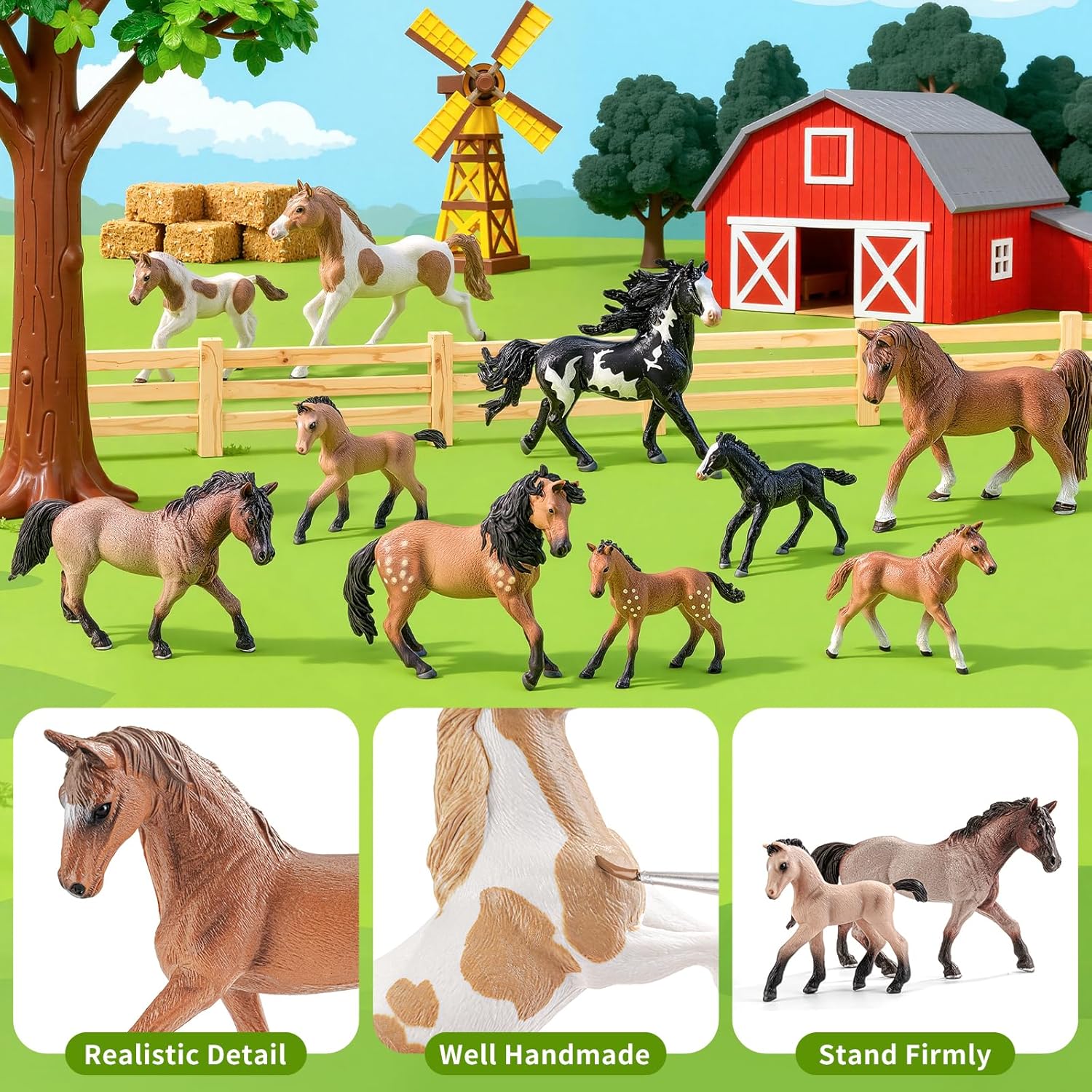 10PCS 6" Horse Toys Family Figurines for Girls Boys 3 4 5 6+ Years Old, Realistic Farm Animal Toys Figurines Learning Toys for Kids, Horse Party Favors Birthday Gift Cake Toppers Decoration