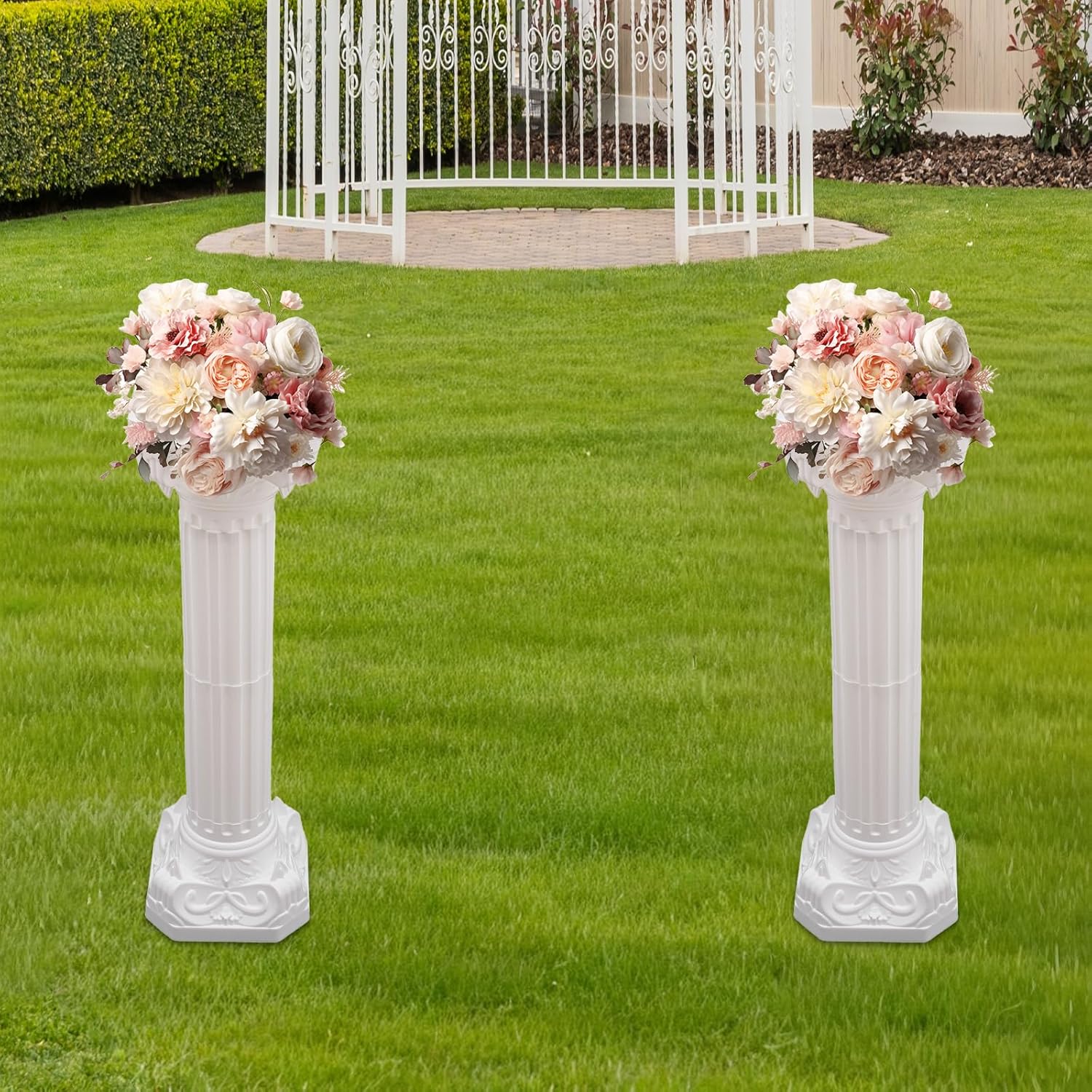 2Pcs Wedding Roman Column, White Elegant Roman Pillars Stand Wedding Event Decorative Columns Tall Wedding Centerpiece Stand for Wedding Party Celebration Decor