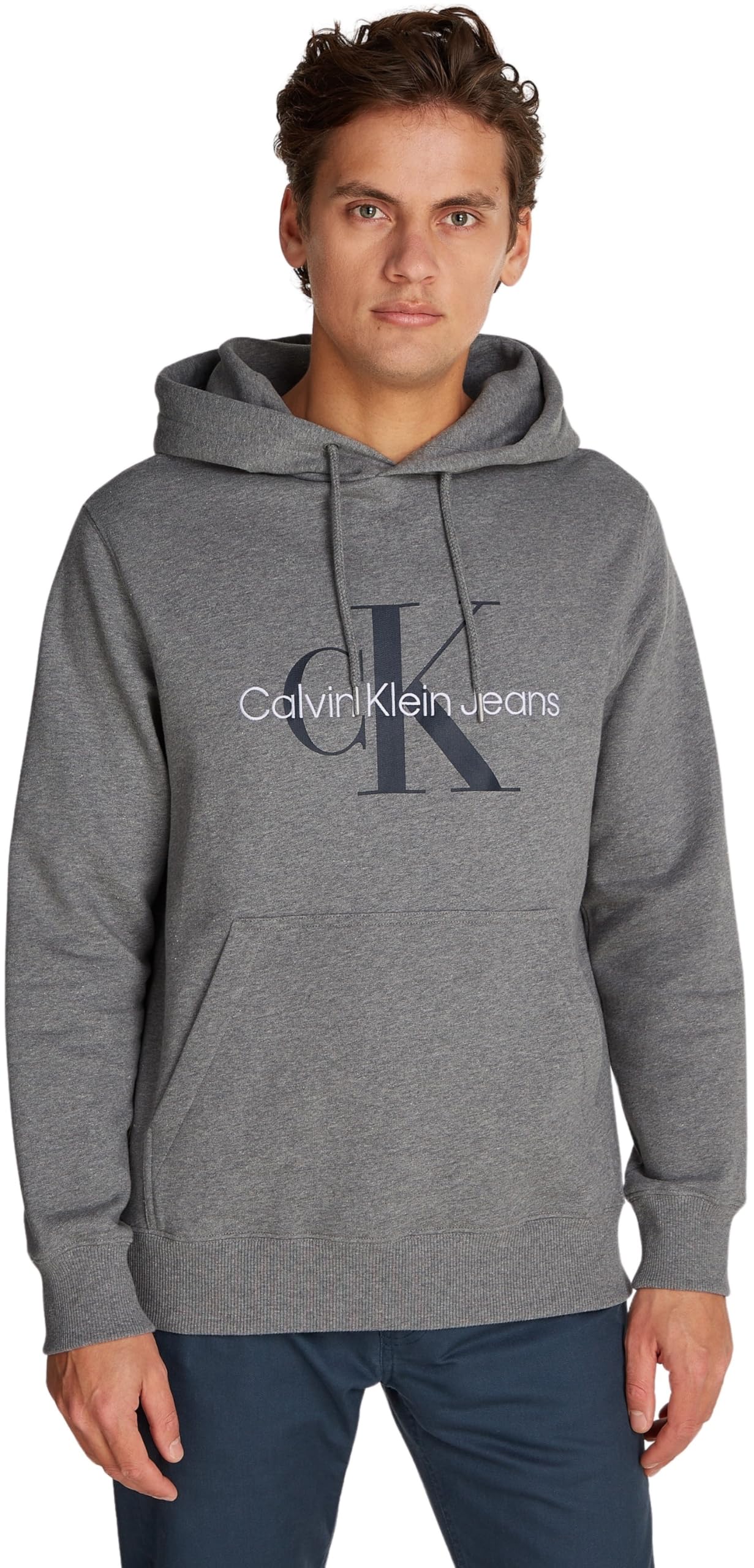 Calvin Klein Men's Seasonal Monologo Regular Hoodie, Grey (Grey Heather), XXS