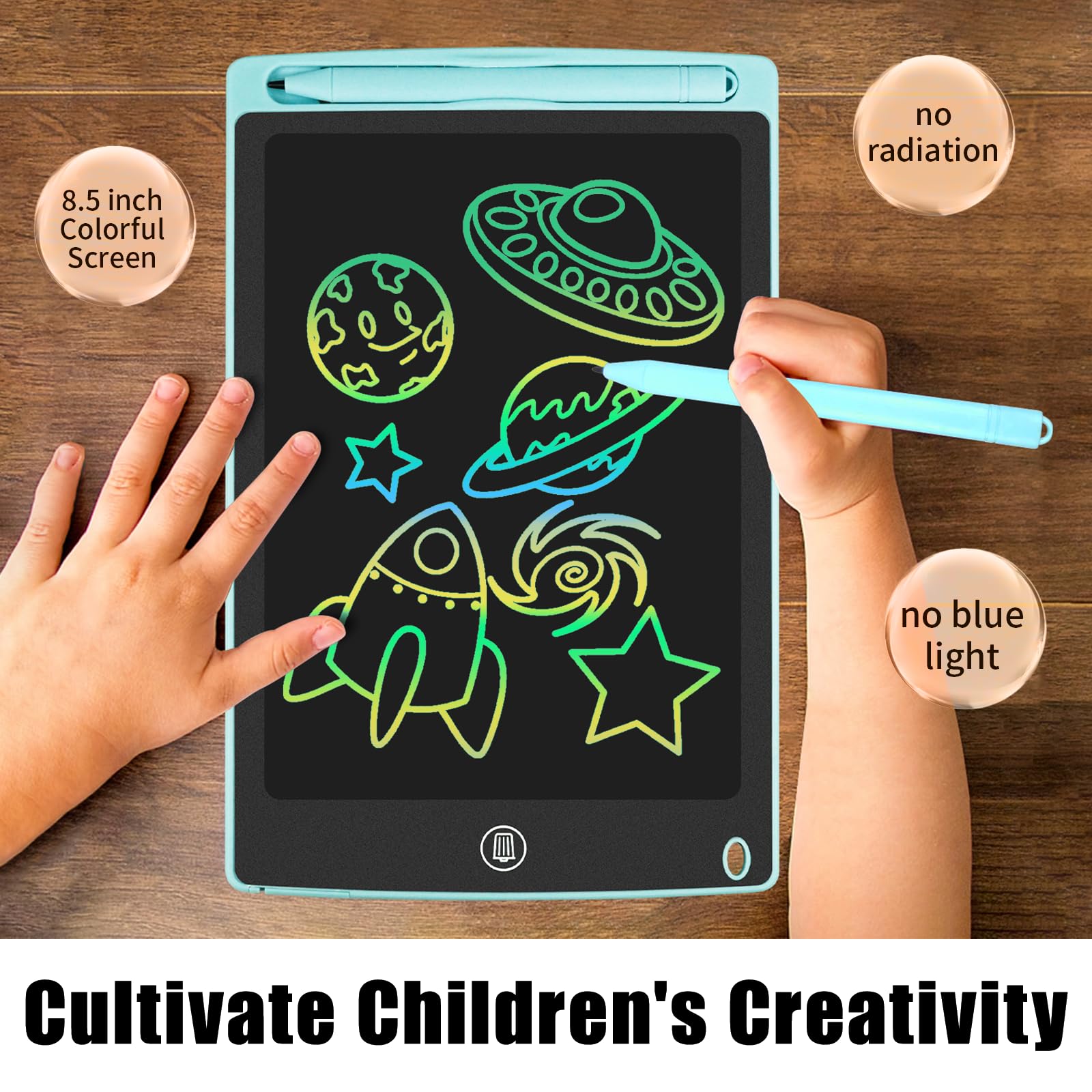GUYUCOM LCD Kids Doodle Board, 8.5 Inch Electronic Writing Tablet with Lock Function, Erasable Doodle Drawing Pad for Kids Toys Birthday Gifts (Blue) — view 5