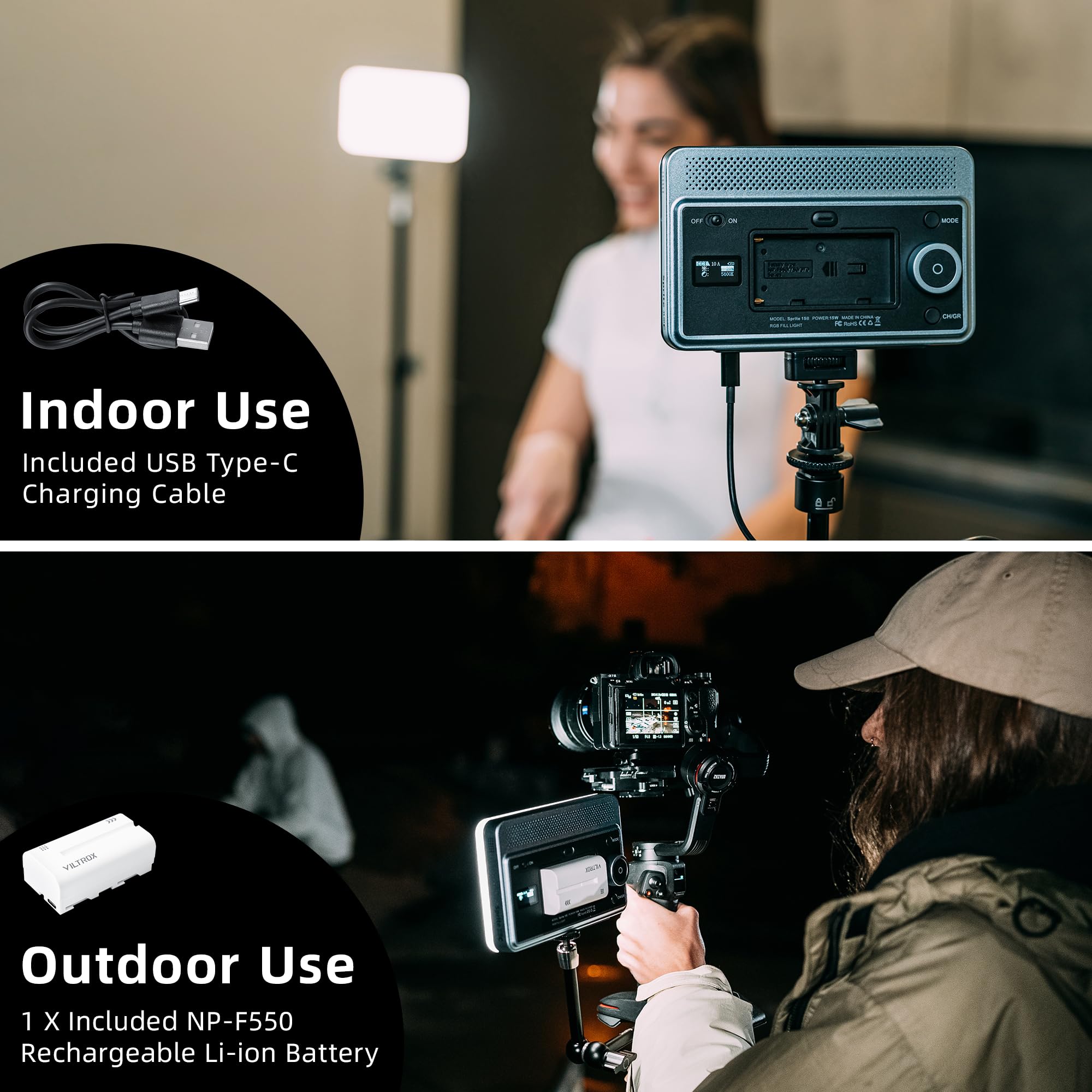VILTROX 18W Luz de Video LED Regulable Luz de cámara con Control de aplicación 2800K-6800K CRI95+ Batería Recargable NP-F550 Luz de Panel de fotografía portátil para videocámara DSLR de Youtube Vlog
