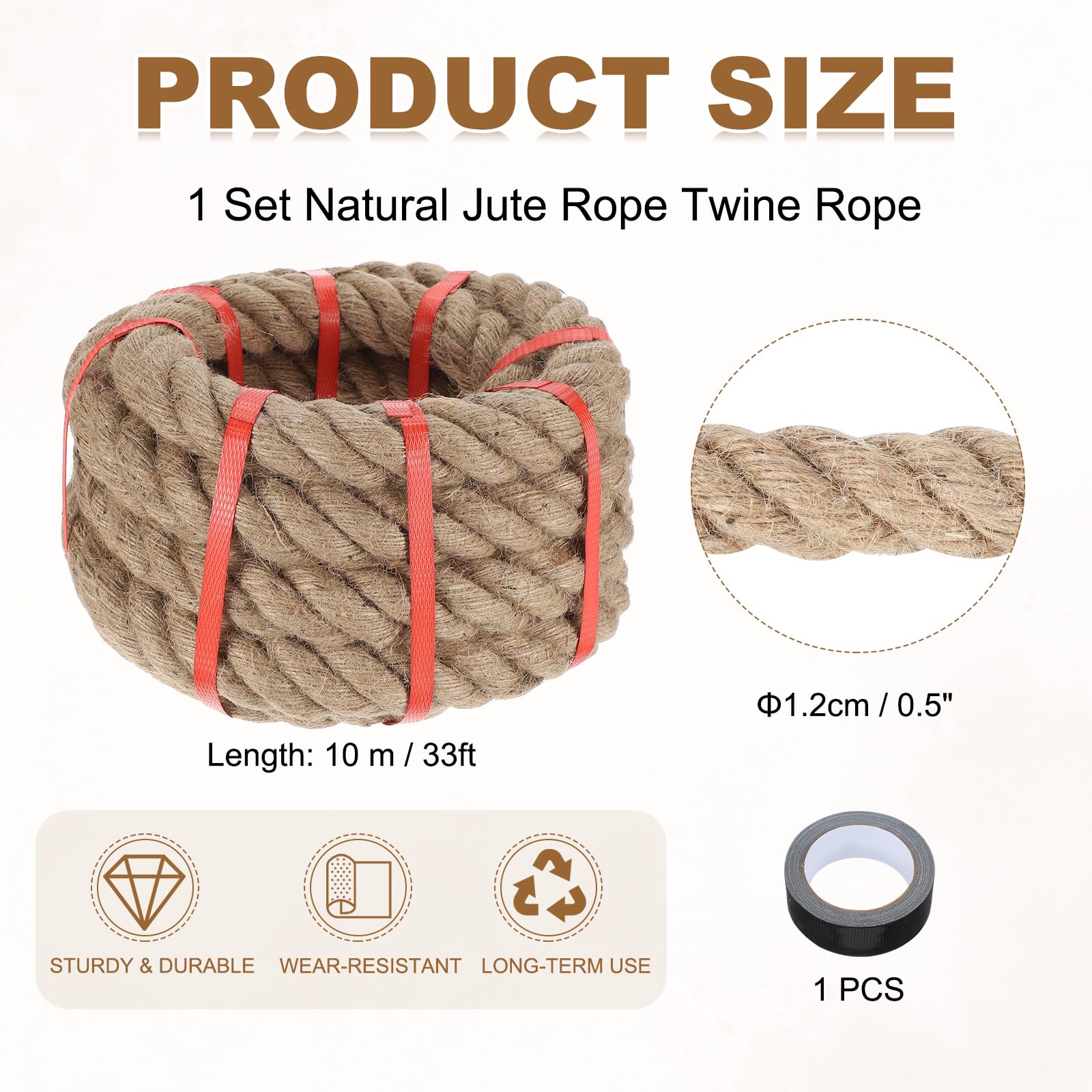 QUARKZMAN Corda Di Juta 0.5 Pollici x 33 Piedi Spessa Naturale Intrecciata