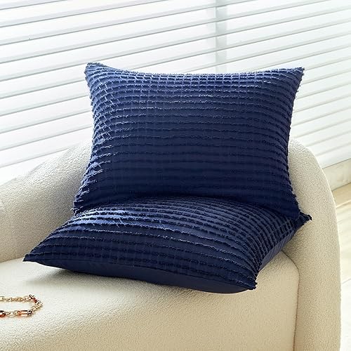 Miniatura 4 de WARMDERN Juego de 2 fundas de almohada azules de microfibra suave, fundas de almohada de microfibra suave con cierre de sobre (azul, King 20 x 36