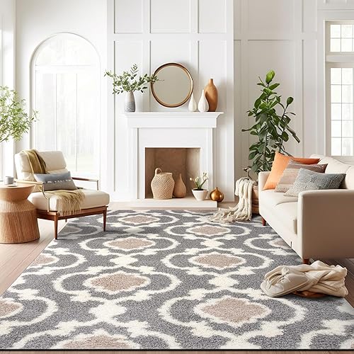 Rugshop Cozy Moroccan Trellis Gray/Cream 7'10" X 10' Indoor Shag Area Rug