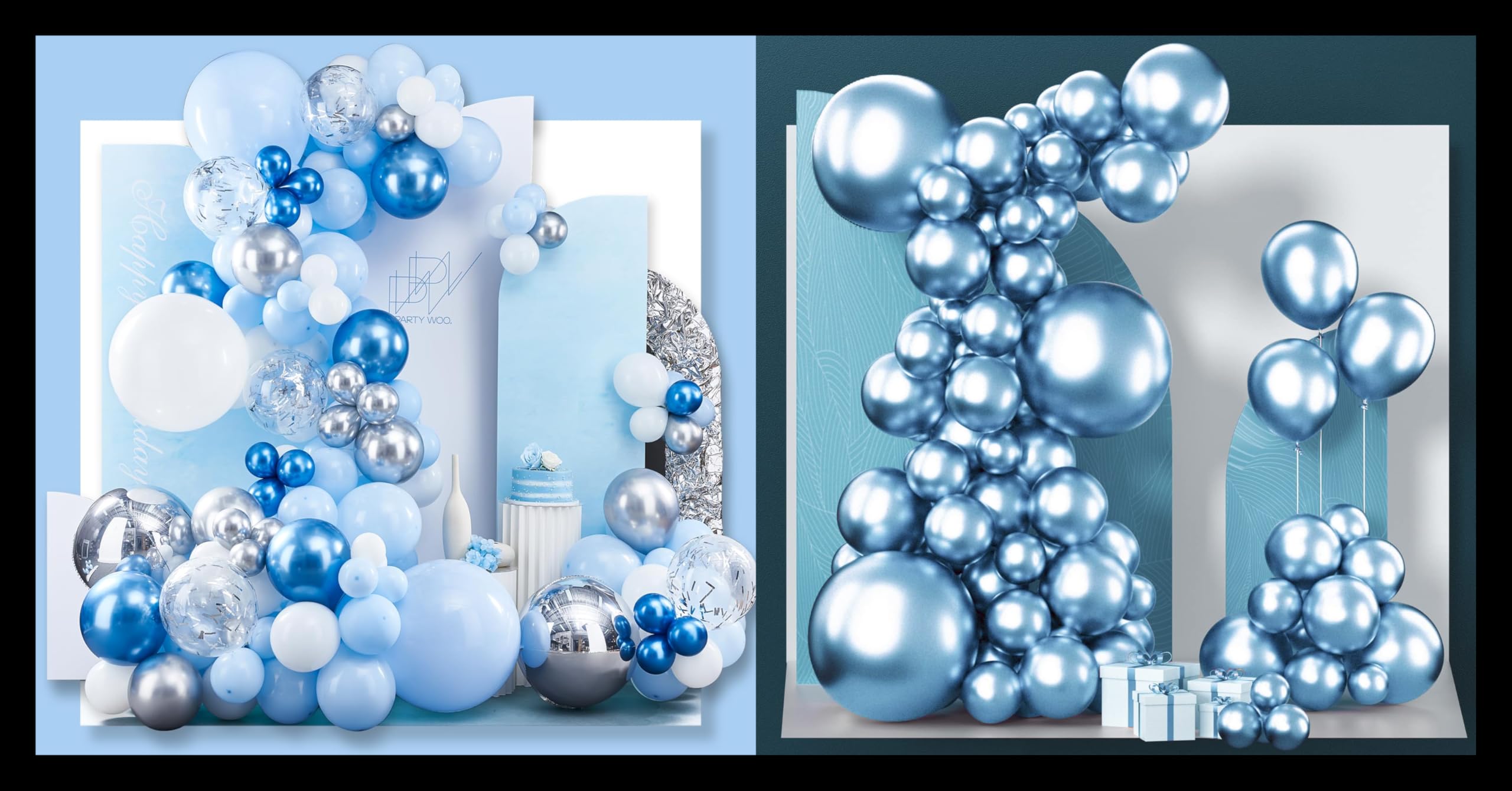 PartyWoo Blue Balloon Garland Kit 140 pcs and PartyWoo Metallic Light Blue Balloons 100 pcs