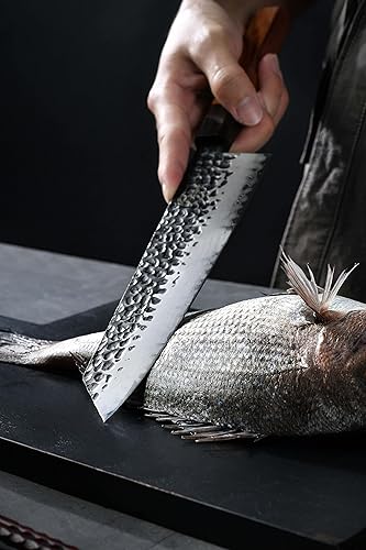 Vista 27 de Cuchillo de chef japonés Santoku de 5 pulgadas, cuchillo de cocina de acero inoxidable de alto carbono AUS10 de 3 capas, cuchillos de chef forjados