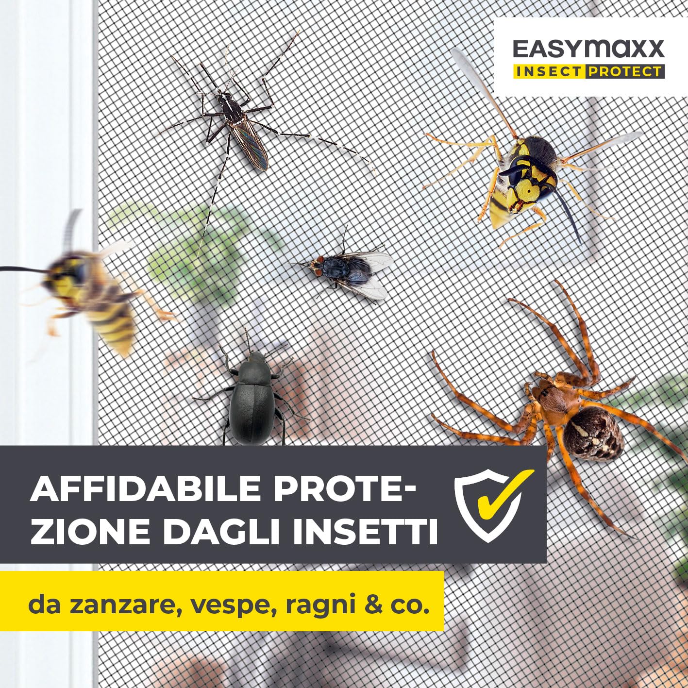EASYmaxx Insect Protect Zanzariera telescopica | Rete Anti-Insetti per finestre | Con telaio premontato | Estensibile | Rete integrata | Antracite | 1 Pezzo