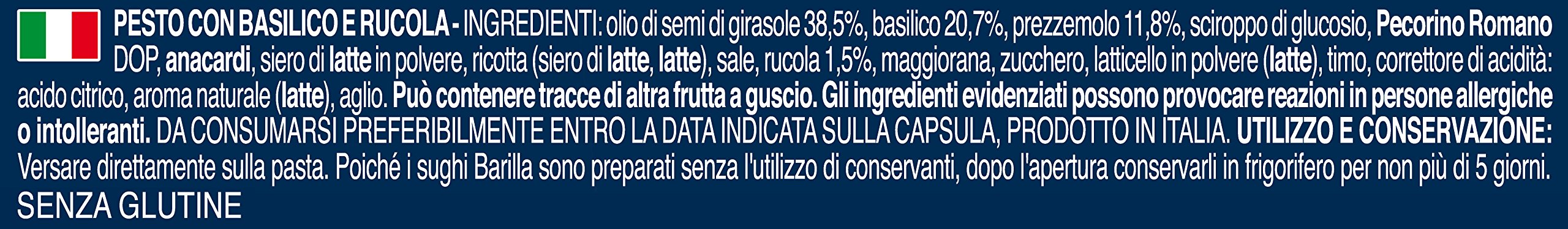 Barilla - Pesto, con albahaca y rucola, sin gluten (4 piezas)