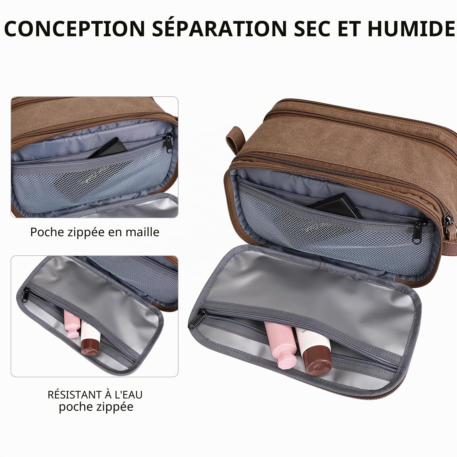 WITZMAN Trousse de Toilette en Toile pour Hommes avec Crochet de Suspension