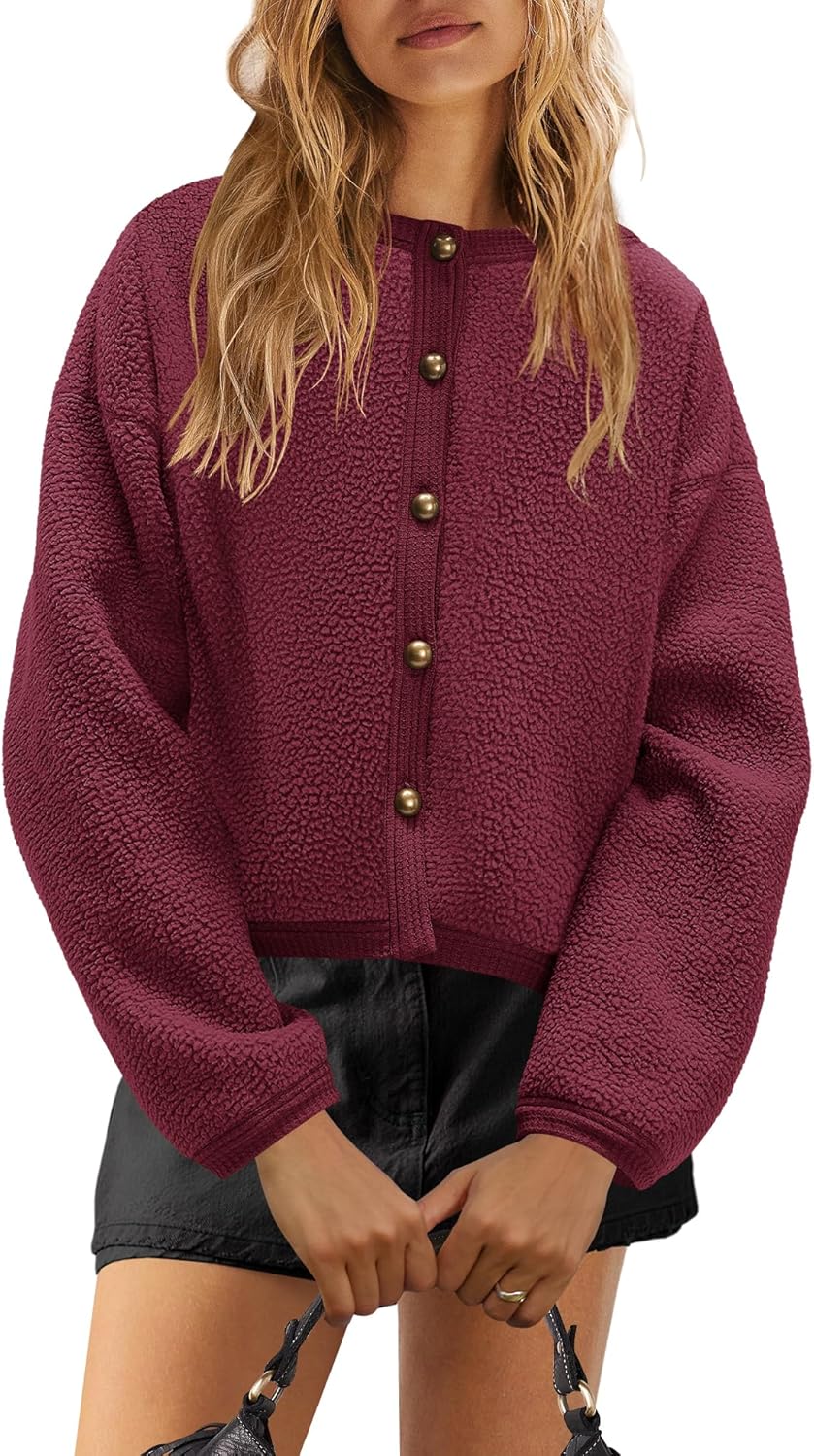 Yanekop Womens Sherpa Jacket Button Down Fleece Winter Coat Fuzzy Jackets Chunky Cardigan Sweaters Open Knit Sweater - Image 2