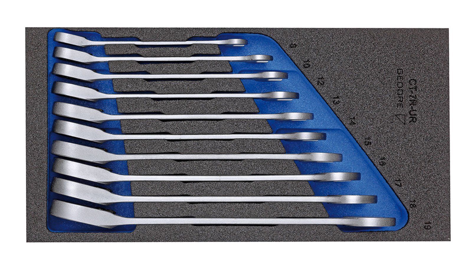 GEDORE 1500 CT1-7 UR zestaw kluczy płasko-oczkowych z grzechotką w modułowym Check-Tool, 1 sztuka