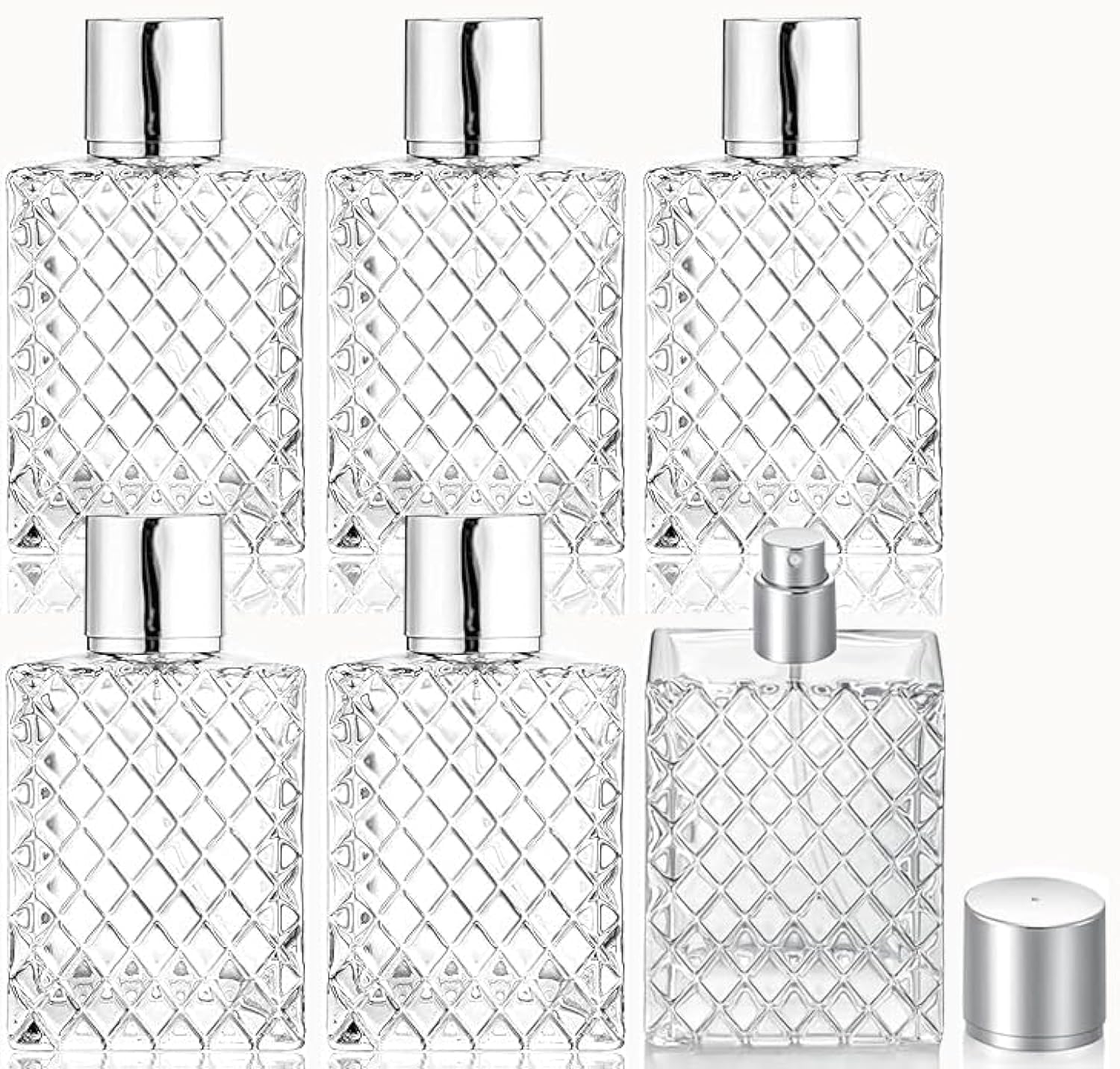 DMuuuDM Refillable Spray Perfume Bottles,6 Pack 100ml Glass Fine Mist Spray Bottle,Empty Travel Square Clear Glass Replacement Container Dispensers