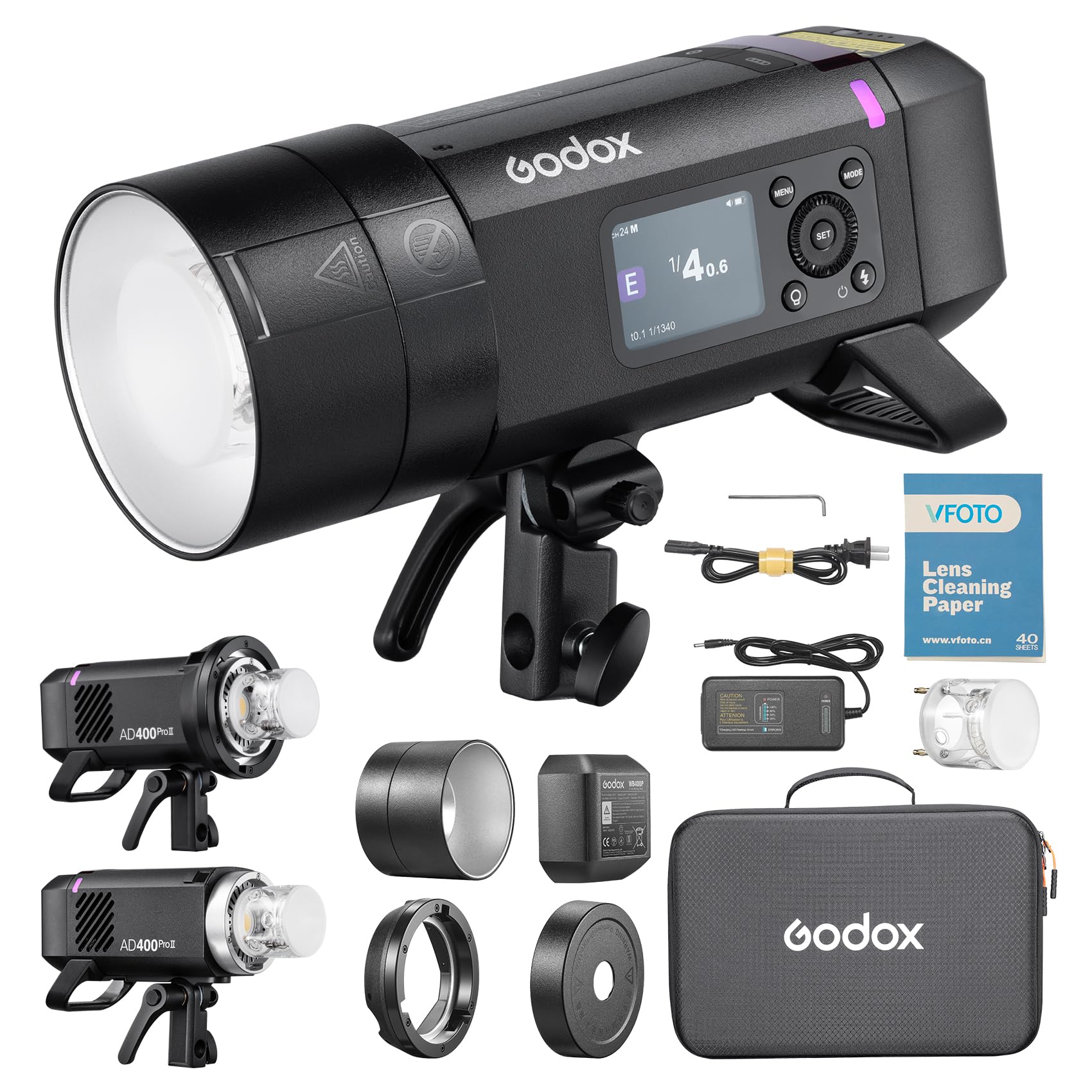 Godox AD400Pro II AD400ProII 400Ws TTL Todo-en-Uno Aire Libre Flash | GN72 1/8000 HSS，Alimentado por batería con batería de Litio，0.01-1s Tiempo de Reciclaje Compatible con Canon Nikon Sony