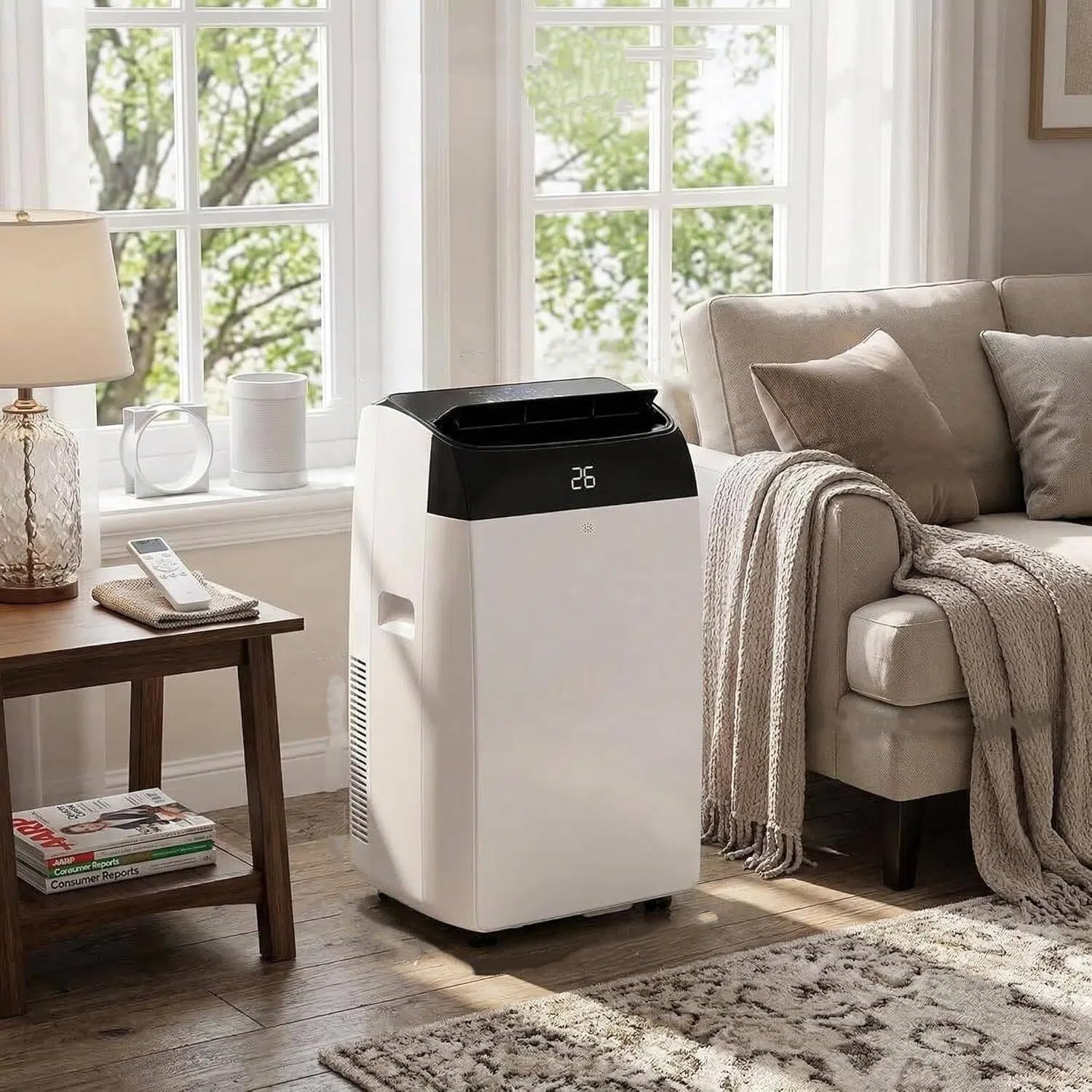 Crevyteg White Portable Air Conditioner 12000 Btu, 6-In-1 Air Conditioning Unit Portable Cools, Heats, Dehumidifies & Fans, Energy Saving Mobile Ac With 24H Timer, Sleep Mode, Window Kit, For Rooms Up To 550 Sq Ft