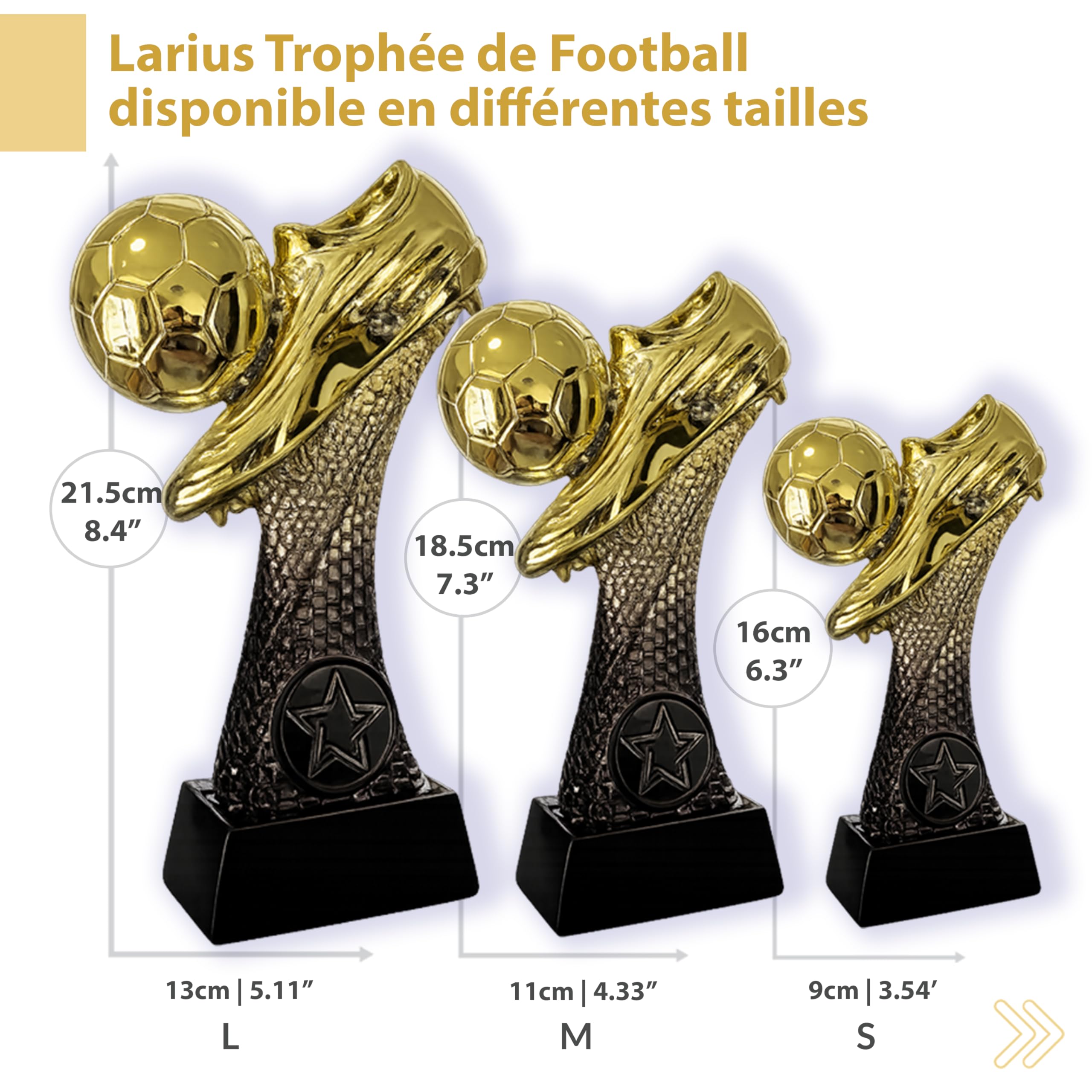 Larius Trophée de football 16 à 21,5 cm (300 à 500 g) - Coupe de vainqueur avec/sans gravure - Coupe de football pour enfants et adultes - Tournoi MVP, récompense - F6