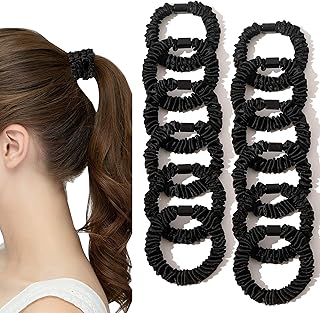 Satin, Silk Hair Ties Black Small Mini Scrunchy for Women Thick Hair Accessories Cute Soft No Slip Hair Elastics Ponytail Holder for Curly Hair No Damage Hairties Gift for Girls
