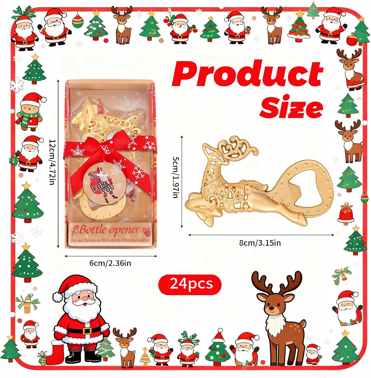 24PCS Christmas Bottle Openers for Guest Christmas Reindeer Bottle Openers Holiday Party Favors Gifts for Christmas Decorations Souvenirs (Gold Reindeer)