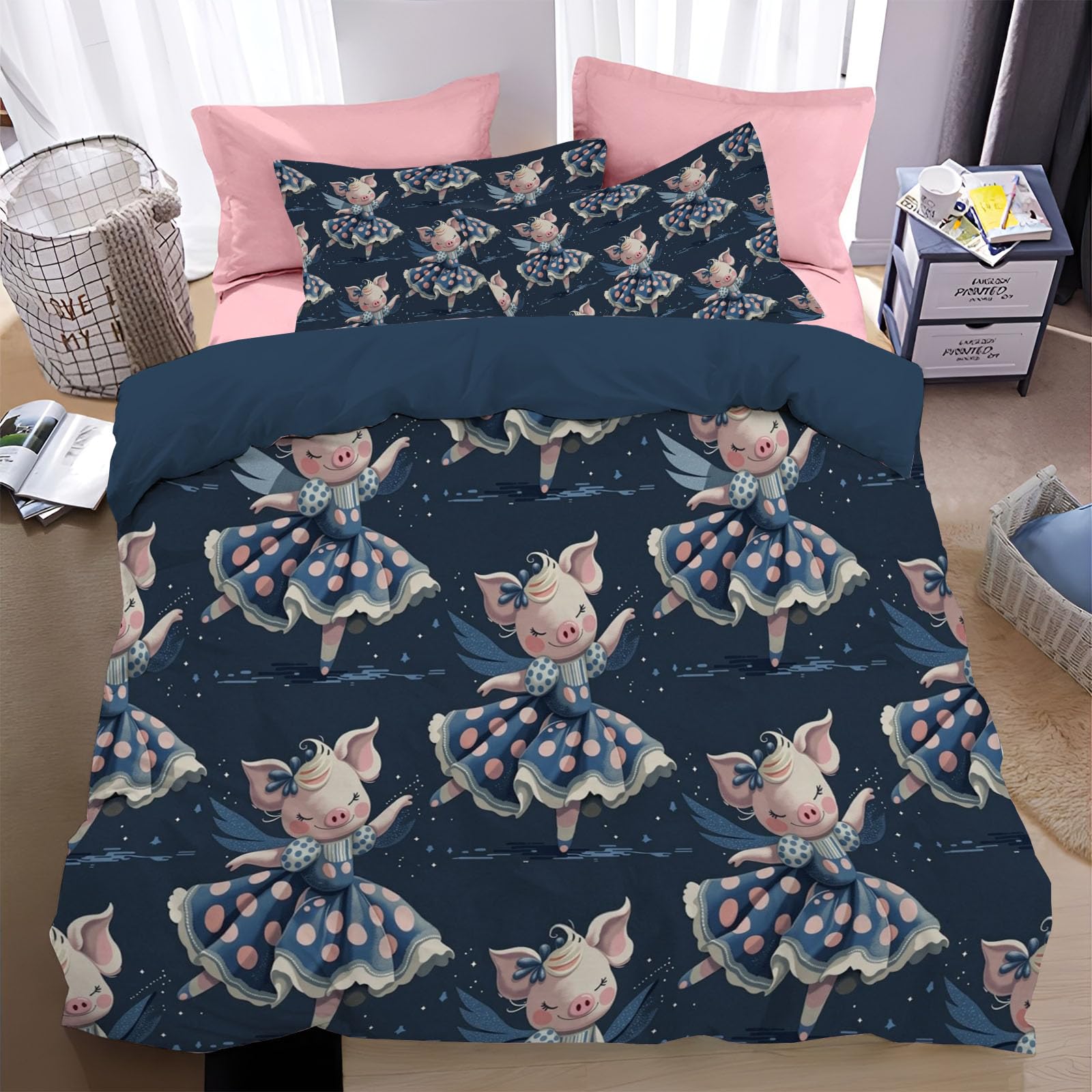 Parure de lit bleu marine 240x260cm pour sublimer une chambre d'adulte moderne