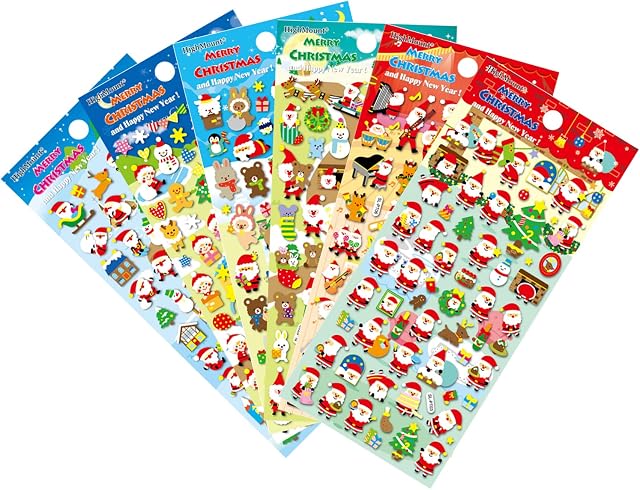 HighMount Christmas Stickers 6 Sheets with Snowman, Reindeer, Tree, Bear, Santa Claus Happy Faces Xmas Kids Stickers Decals for Toys Gifts Scarpbooking Crafts Decorations - 300 Stickers