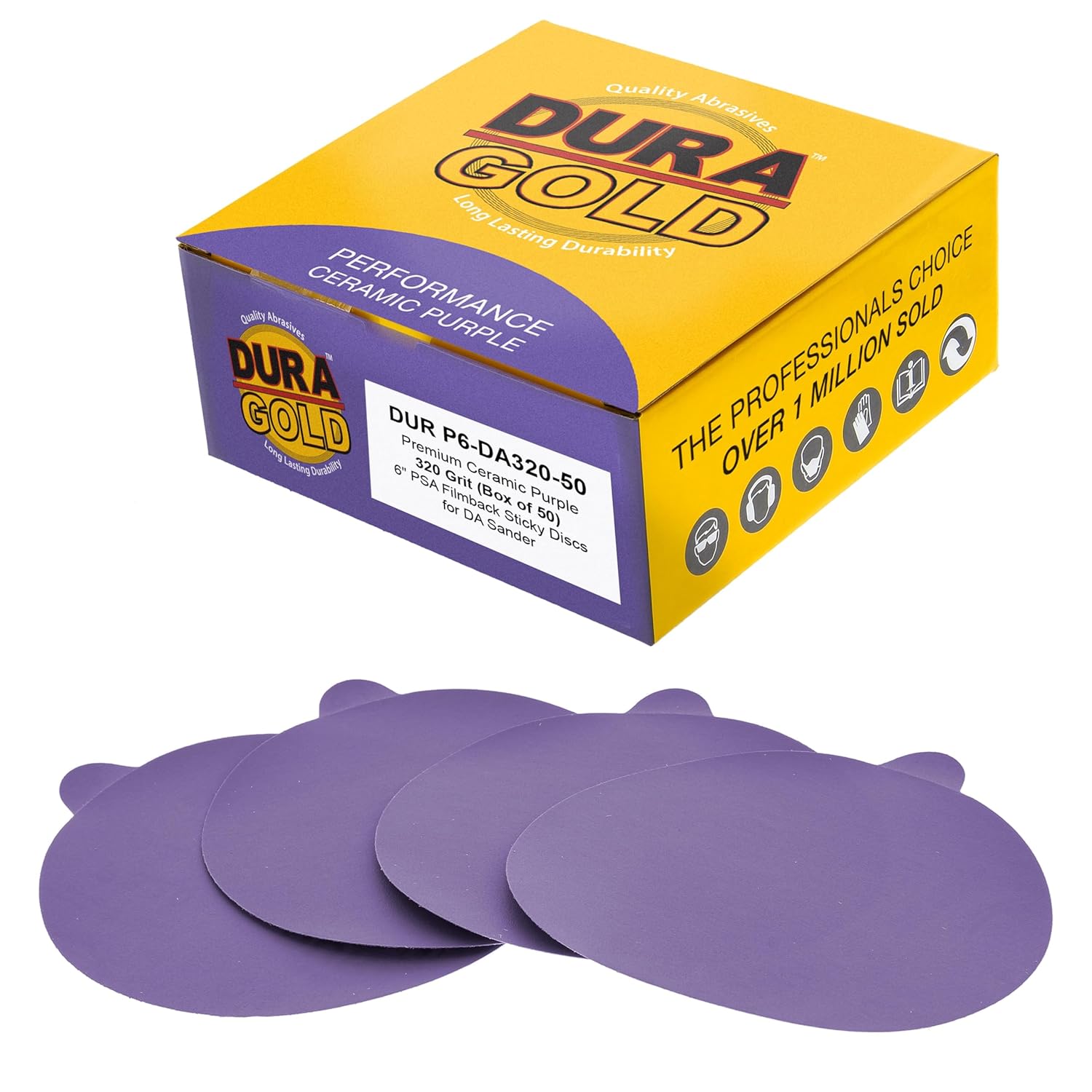 Dura-Gold Premium 1500 Grit 6" PSA Purple Film Ceramic Sanding Discs, Box of 50 - Self Adhesive Stickyback Sandpaper for DA & Random Orbital Sanders - Abrasive Sand Auto Paint, Metal, Wood Woodworking