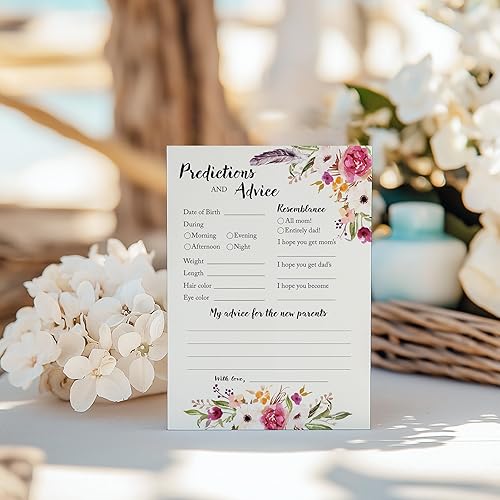 Miniatura 3 de BOHO - Tarjetas de predicción y consejos – Paquete de 25 – Juegos de baby shower BOHEMIAN Pink GIRL, deseos florales para nuevos padres, mamá y papá
