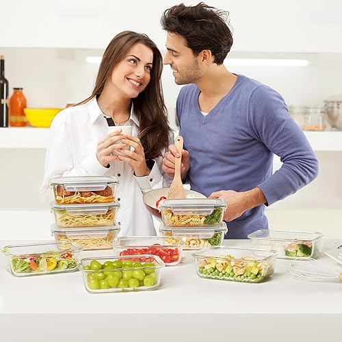 Miniatura 5 de Vtopmart Paquete de 10 recipientes de vidrio de almacenamiento de alimentos de 35 onzas con tapas, recipientes de preparación de comidas, juego de