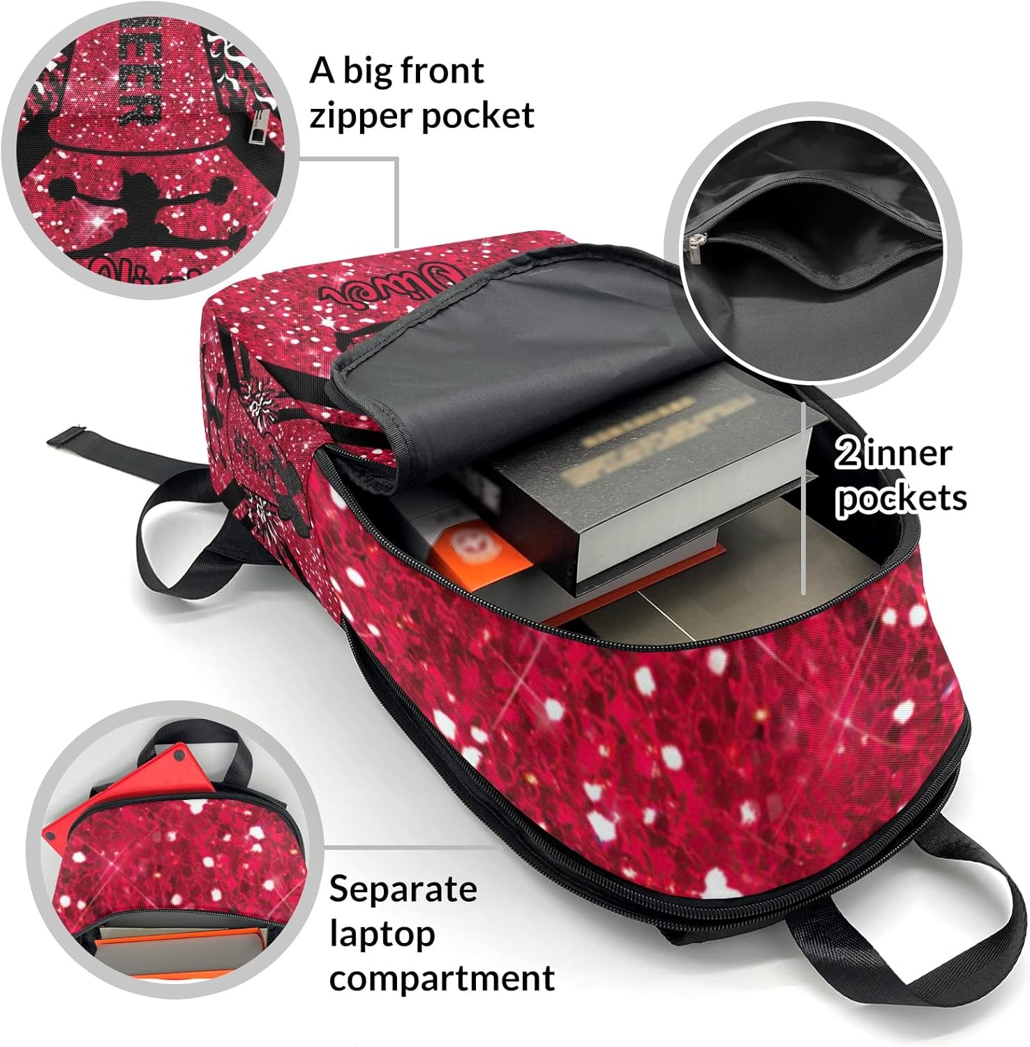 Red Cheer Cheerleader Backpack Casual Travel Bookbags Computer Laptop Bag Daypack for Gift