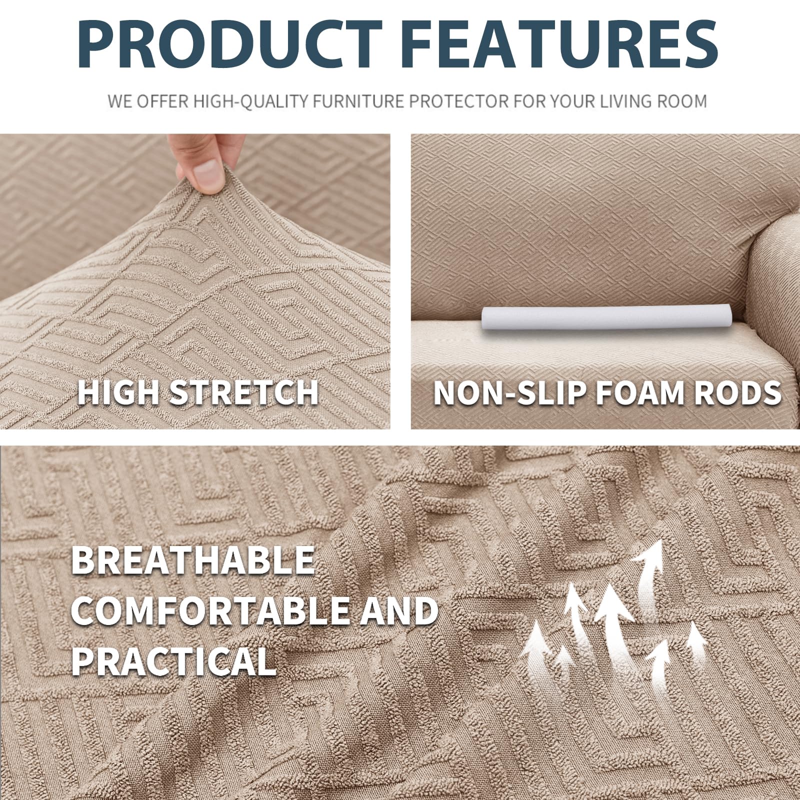 Ystyle Copridivano 3 Posti Con Braccioli, Super Elasticizzato Copri Divano, Copridivano Antigraffio Gatto, Copridivani Antiscivolo Antimacchia, Universale Sofa Cover Moderno, Cachi