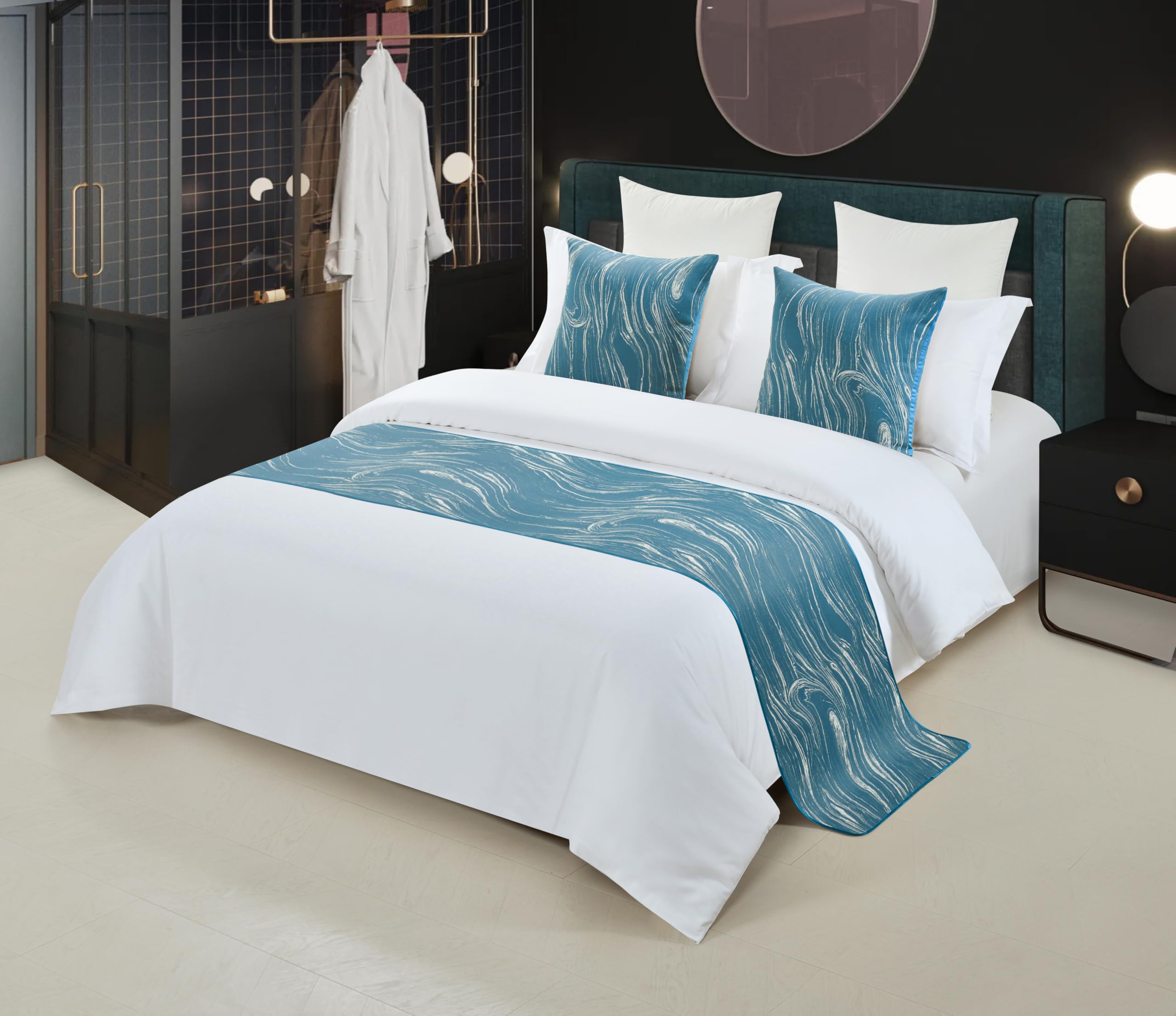 Eseriallen Luxury Hotel Grade Bed Runner light blue 180X45cm for 1.2m Bed Elegant comfortable Fabric with Matching Cushions Wrinkle-Free and Premium Finish