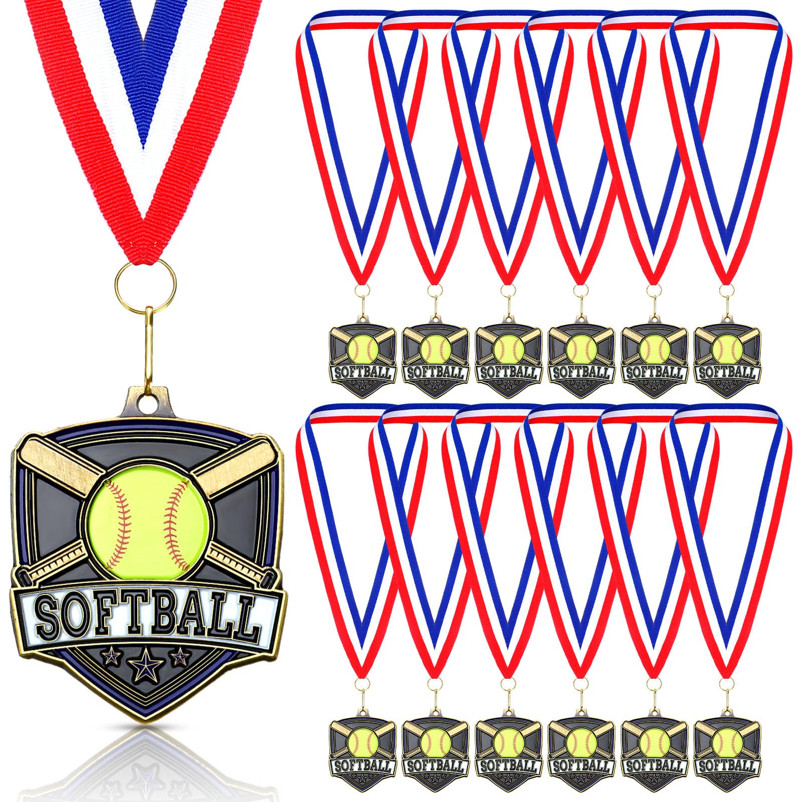 Trnayi 20 Pcs 10/20 /30/40 Pcs Award Medals Bulk Sports Medals with Neck Ribbons 2.4 Inch Winner Award Trophy Prize Gift for Sports Themed Party Favors Tournaments Match (Softball)