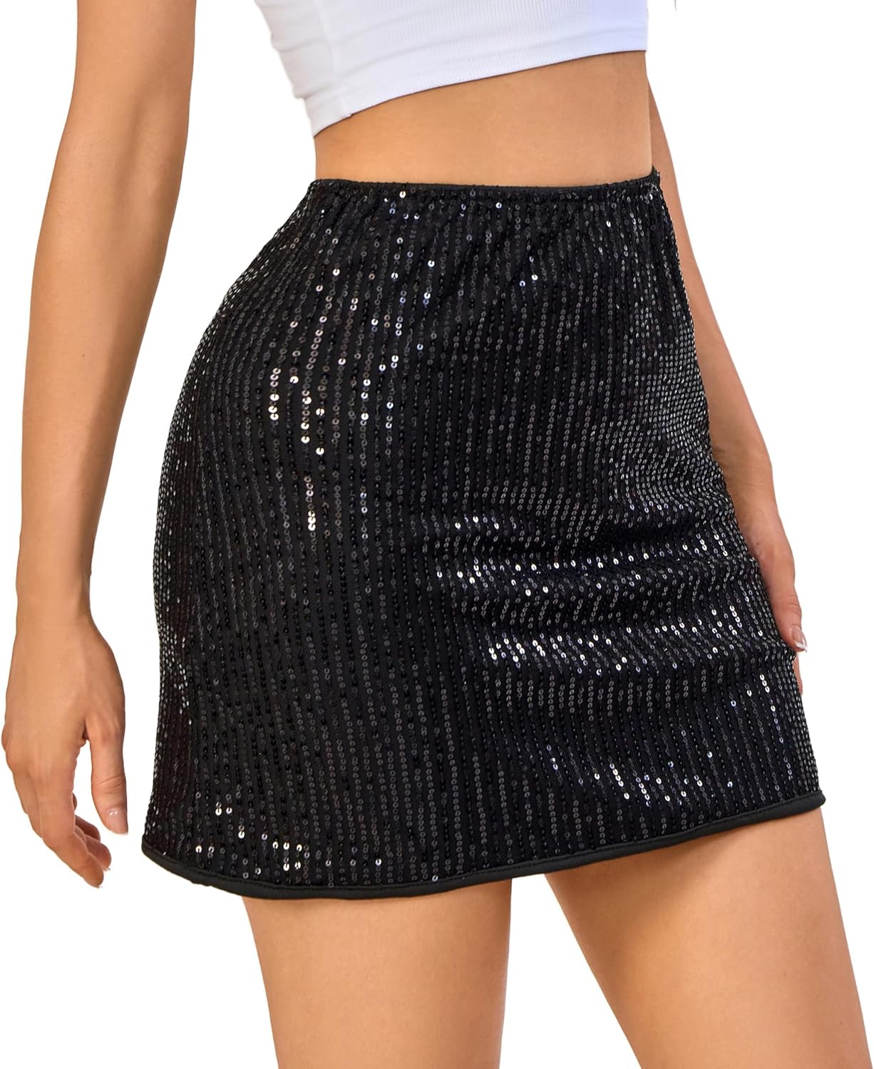 Women's Sequin Mini Skirt Sparkle High Waisted Giltter Shiny Stretchy Bodycon Skirts for Night Out Party,Club - Image 3