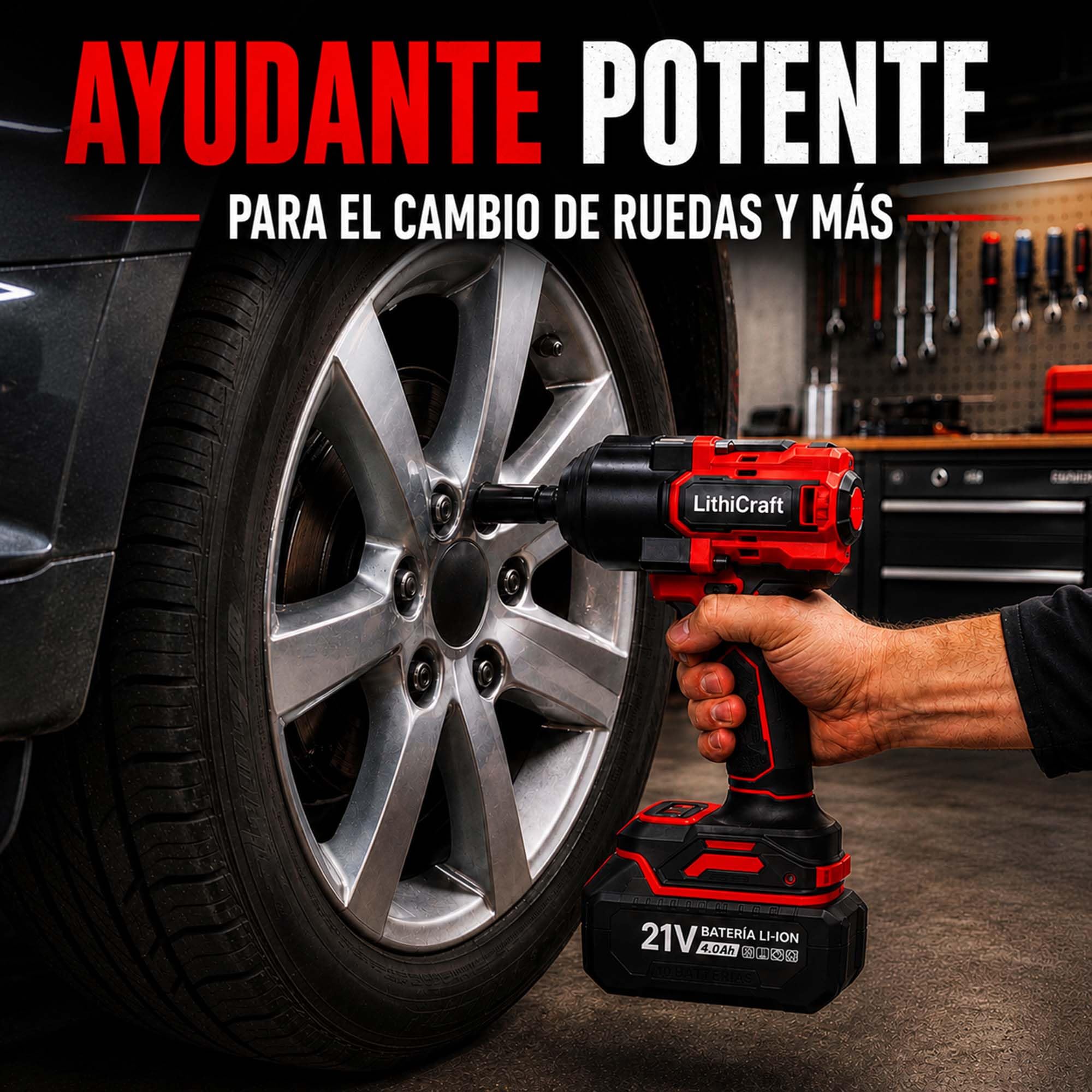 Llave de Impacto Inalámbrica 1/2 Pulgada, 1200 Nm Brushless, 2 Baterías 4,0Ah, Cargador Rápido, 5 Vasos 17/19/21/22/24 mm, para Cambio de Ruedas, Coche y Bricolaje
