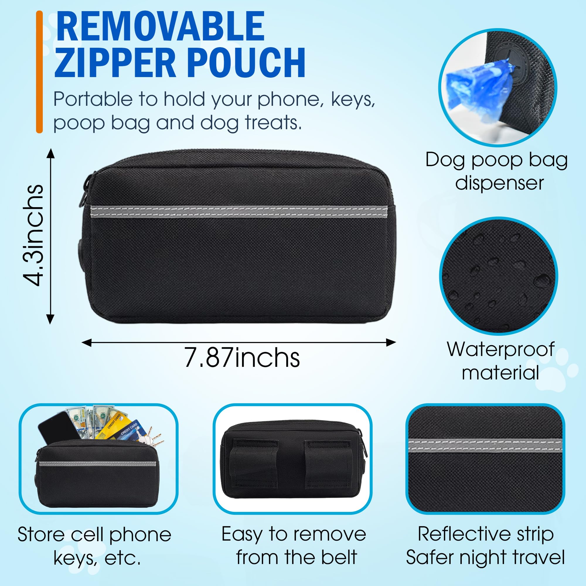Hands Free Dog Leash with Waist Belt – No-Pull Bungee, Dual Padded Handles & Zipper Pouch for Running, Walking & Training – Adjustable Waist Leash for Large & Medium Dogs (Black) - image 2